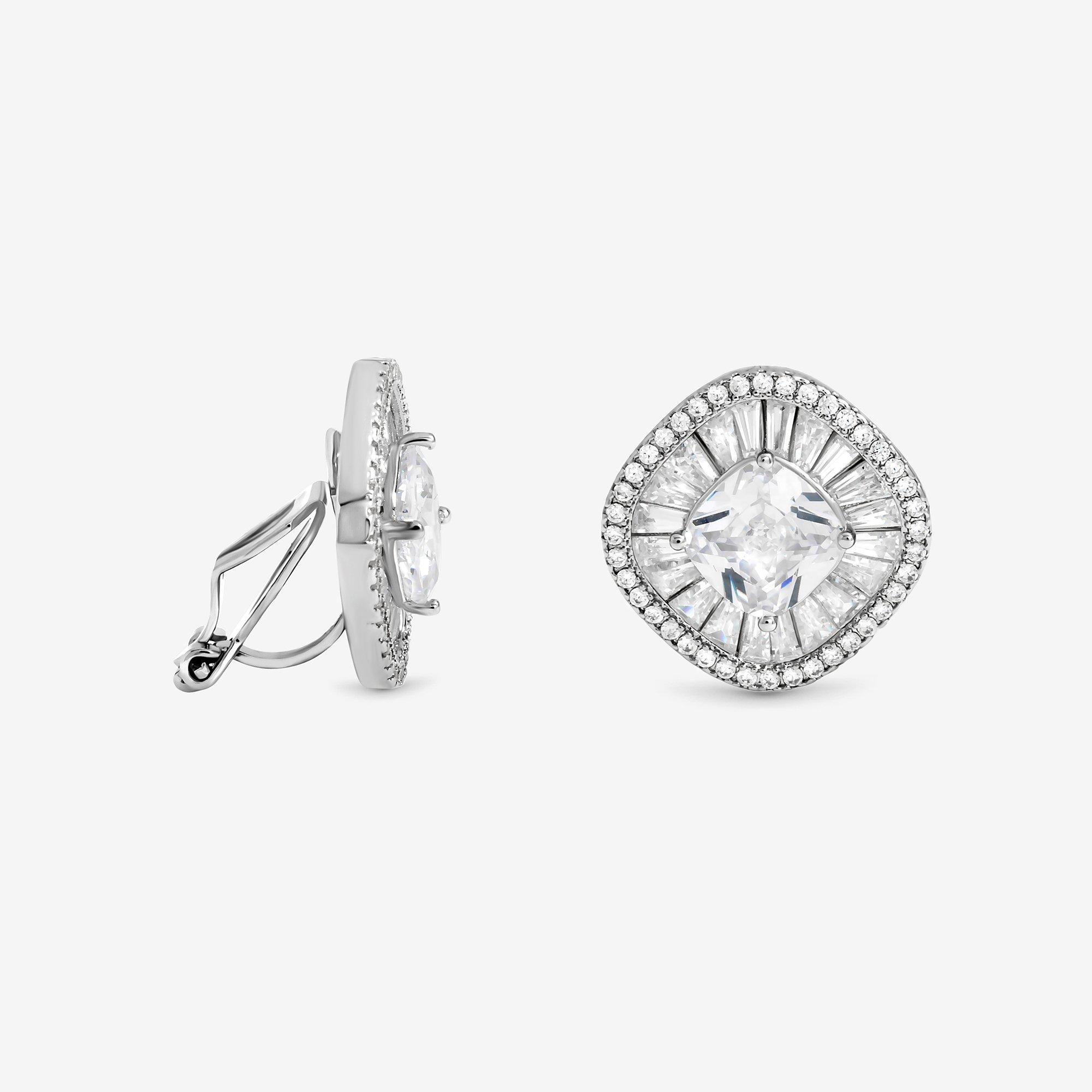 Silver - Jon Richard - Rhodium Plated Baguette CZ Stud Clip Earrings - 1