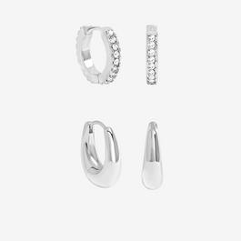 Jon Richard Silver Plated Polished & Pave Hoops - Pack of 2