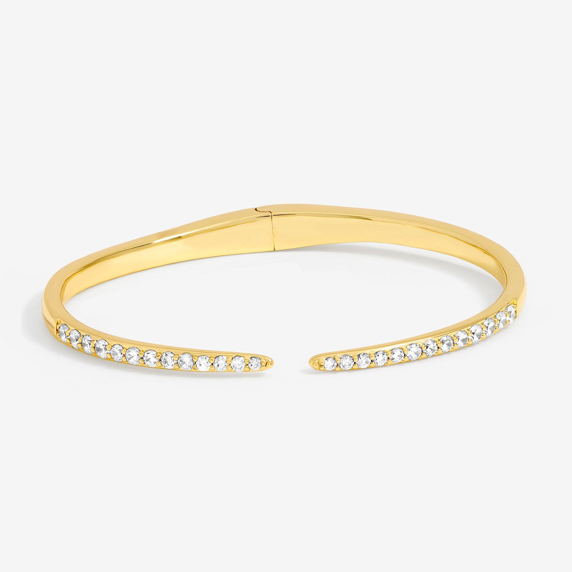 Gold - Inicio - 14K Gold Plated & Crystal Open Bangle - Gift Pouch - 1