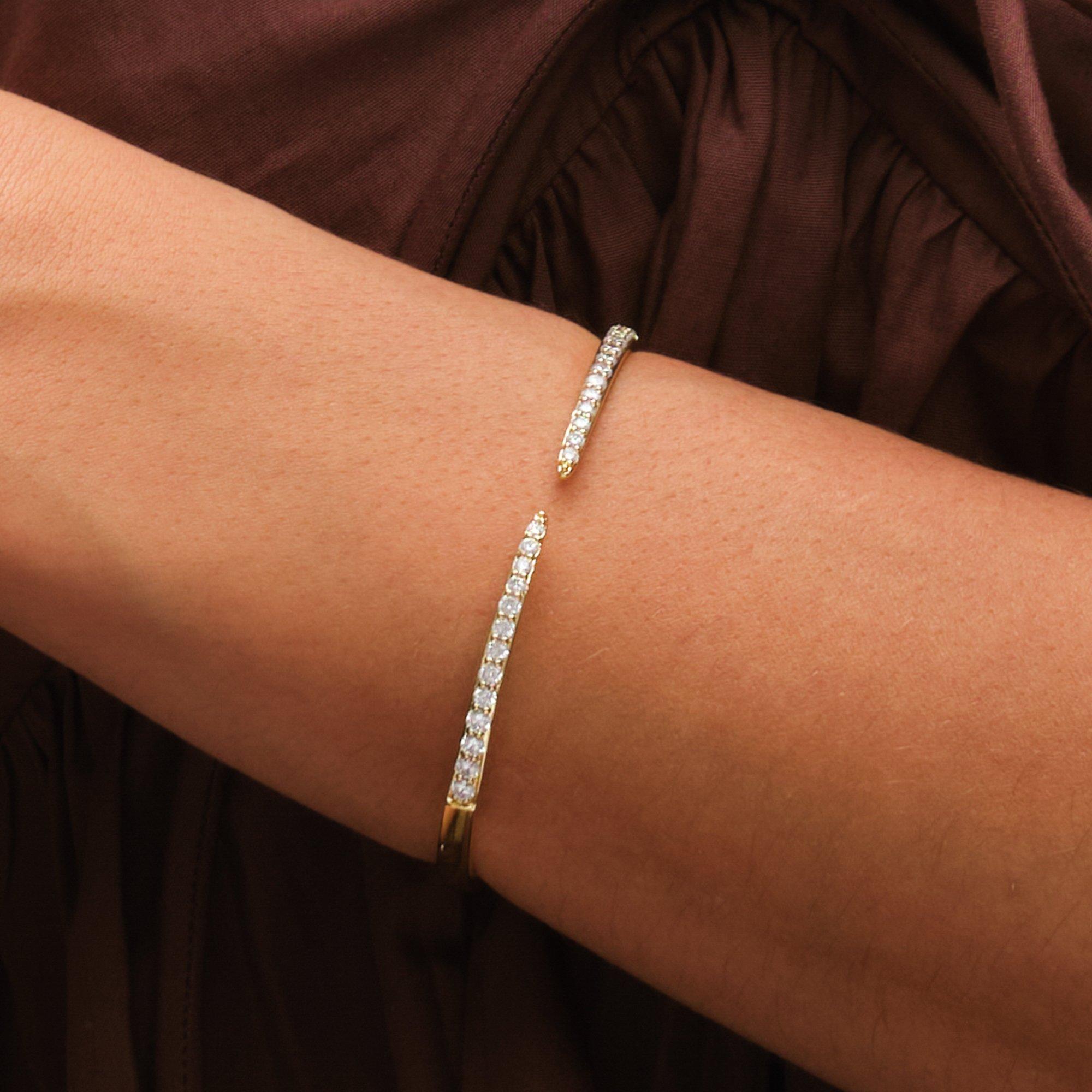 Gold - Inicio - 14K Gold Plated & Crystal Open Bangle - Gift Pouch - 2