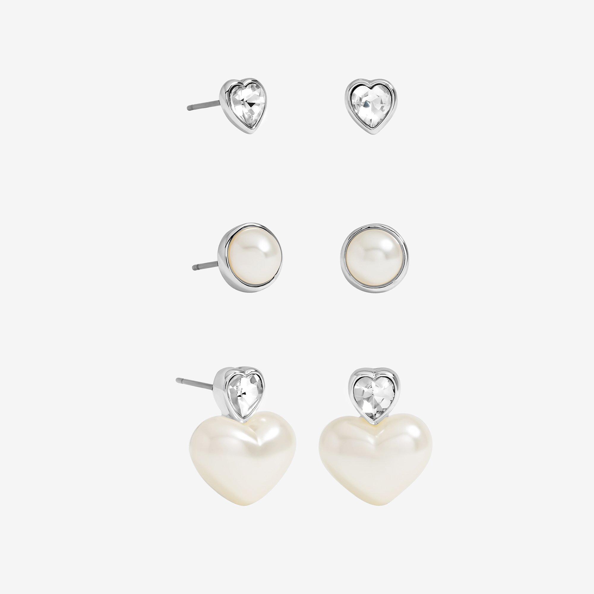 Mood Silver Crystal & Pearl Heart Earrings - Pack of 3