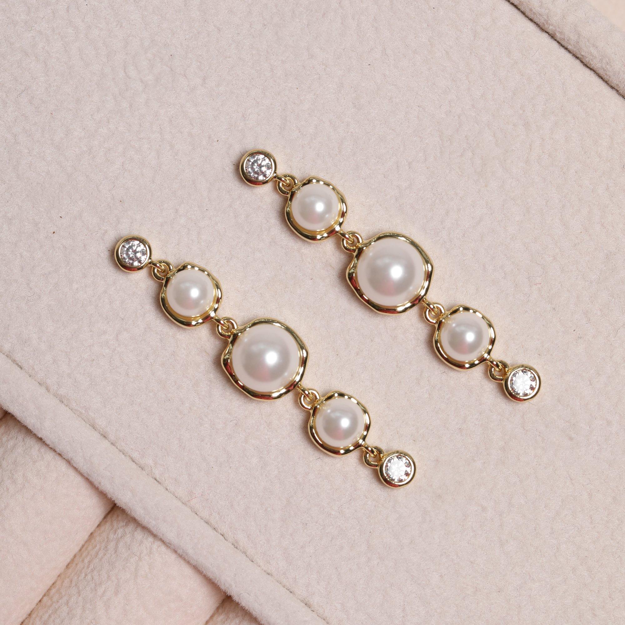 Gold - Jon Richard - 14K Gold Plated Graduated Pearl Drop Earrings - 3