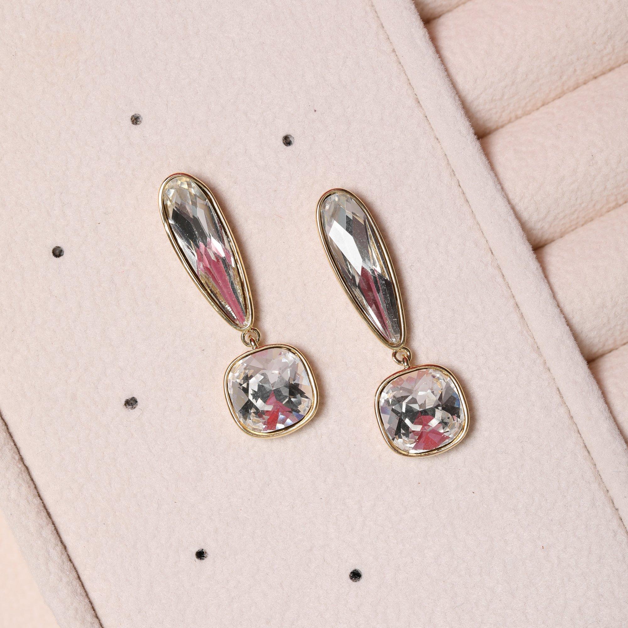 Gold - Jon Richard - Gold Plated CZ & Polished Drop Earrings - 3