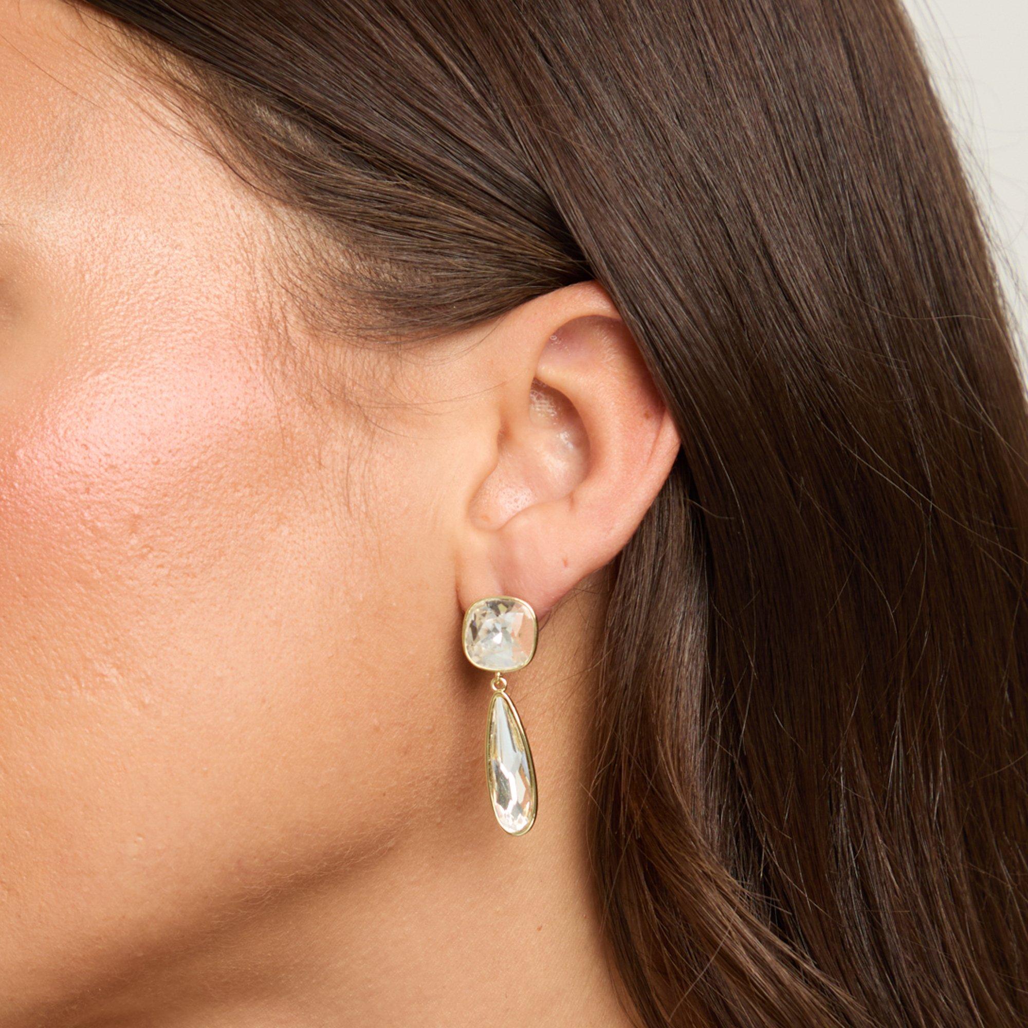 Gold - Jon Richard - Gold Plated CZ & Polished Drop Earrings - 4