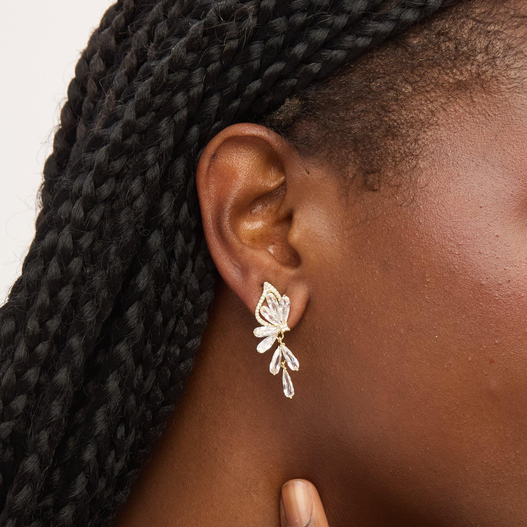 Gold - Jon Richard - Gold Plated Crystal Floral Droplet Earrings - 2