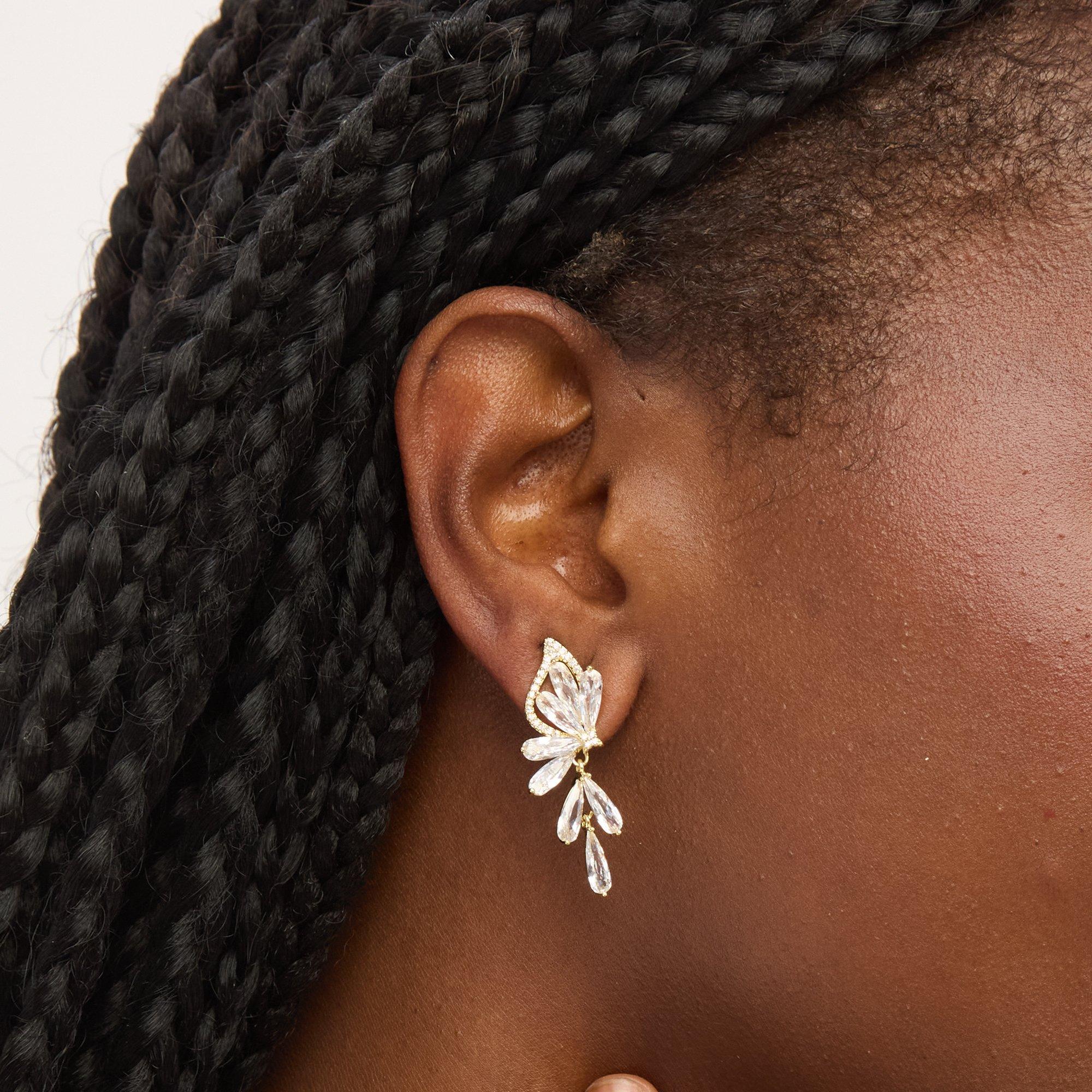 Gold - Jon Richard - Gold Plated Crystal Floral Droplet Earrings - 4