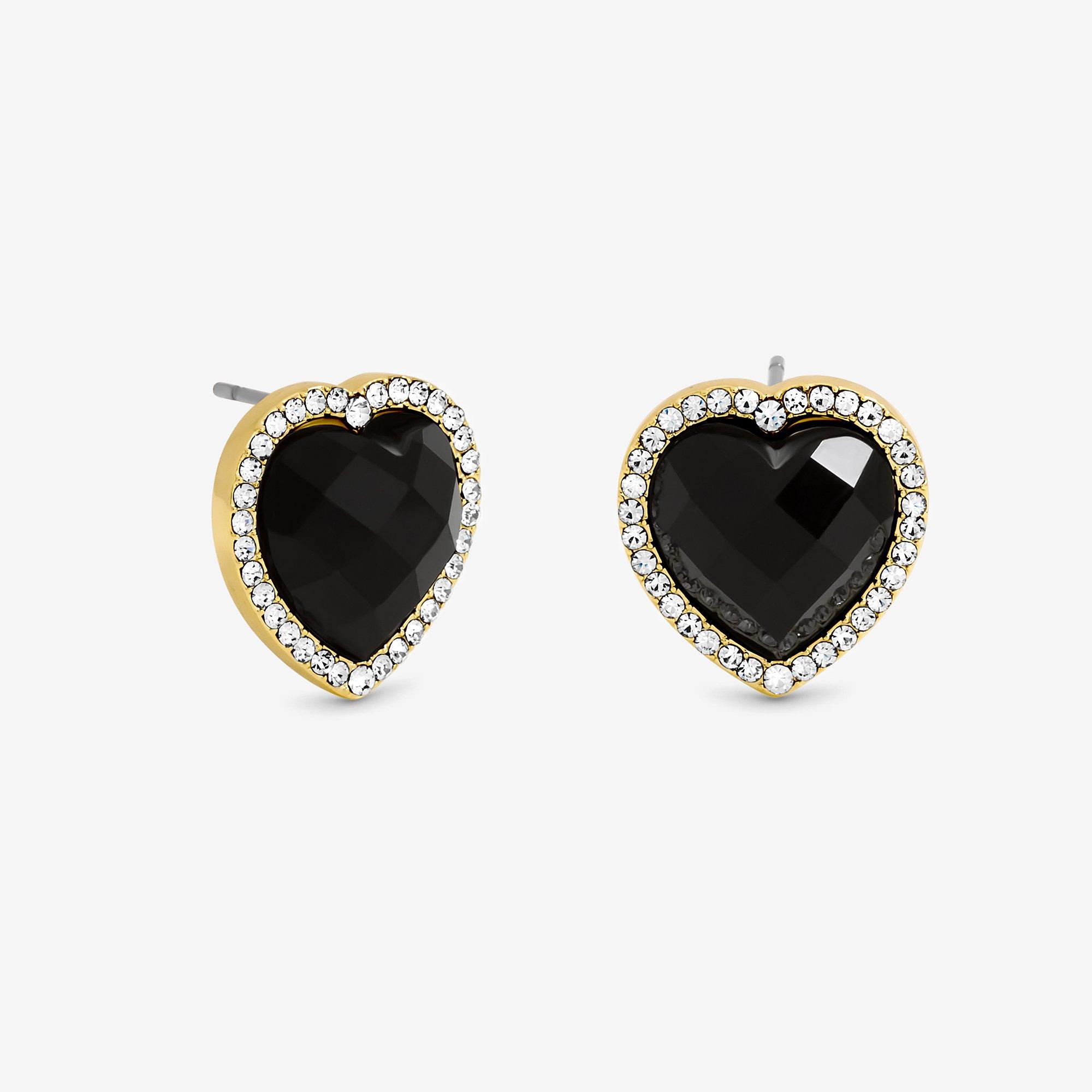 Gold - Jon Richard - Gold Plated Crystal & Jet Heart Studs