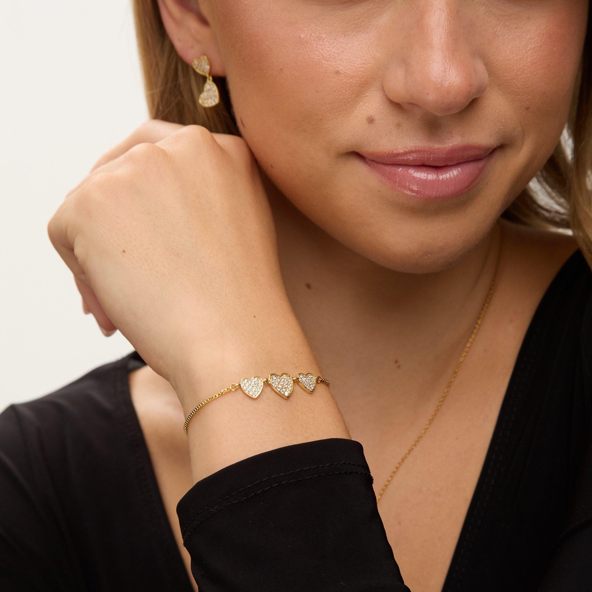 Gold - Jon Richard - 18K Gold Plated Micro Pave Heart Bracelet - 2