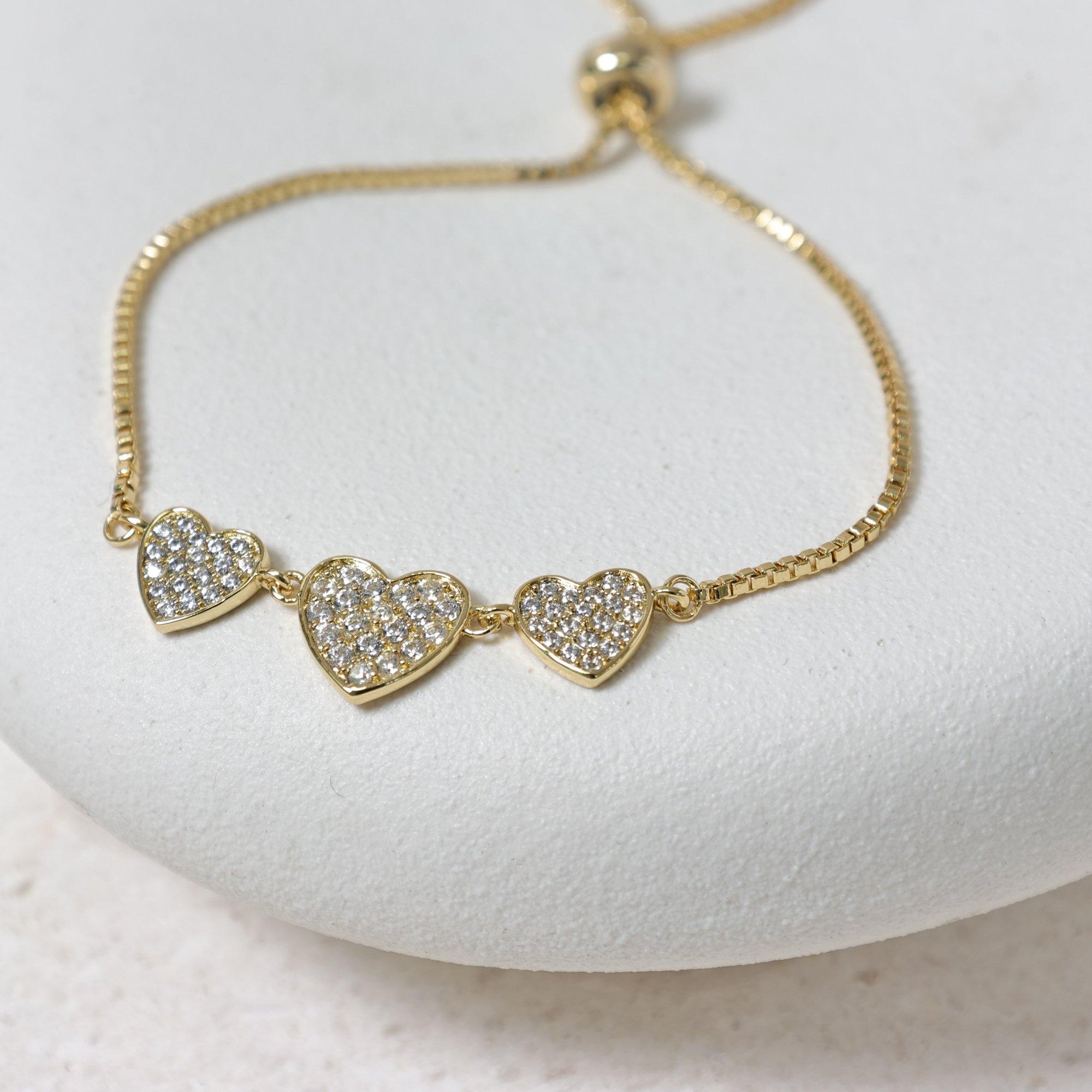 Gold - Jon Richard - 18K Gold Plated Micro Pave Heart Bracelet - 3