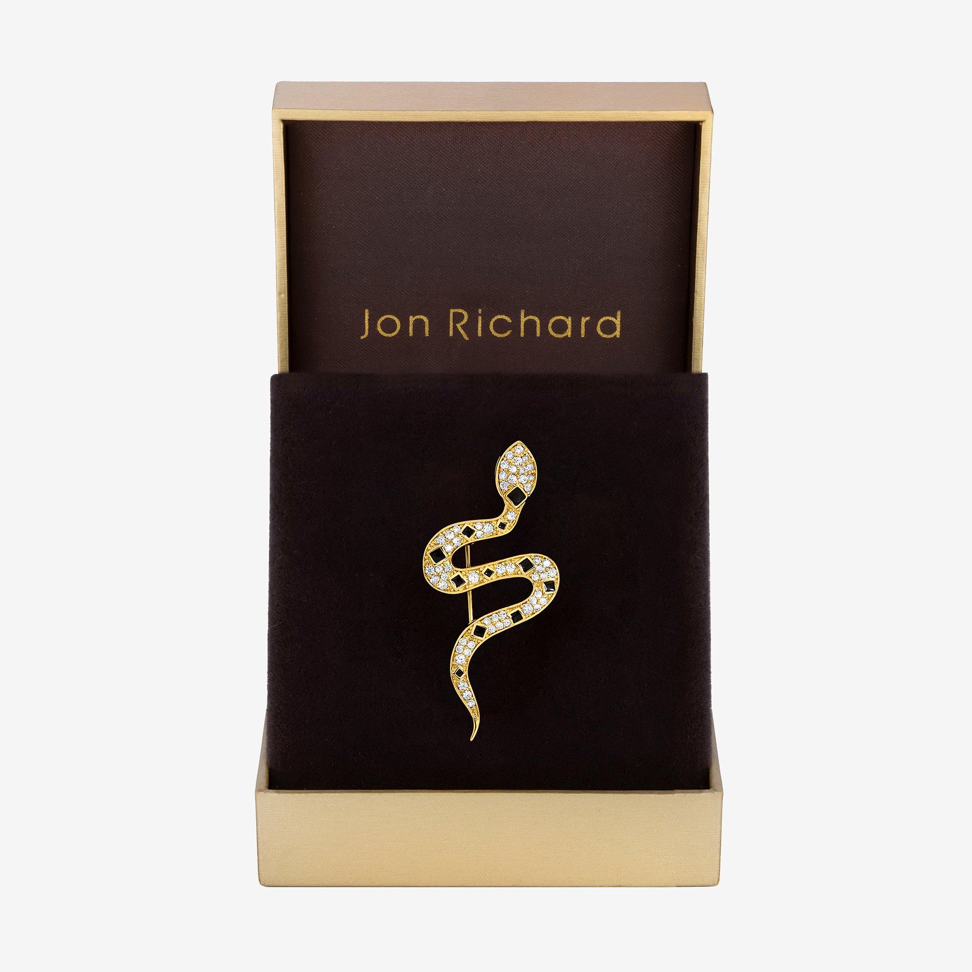 Gold - Jon Richard - Gold Plated Crystal & Jet Snake Brooch - Gift Box - 1