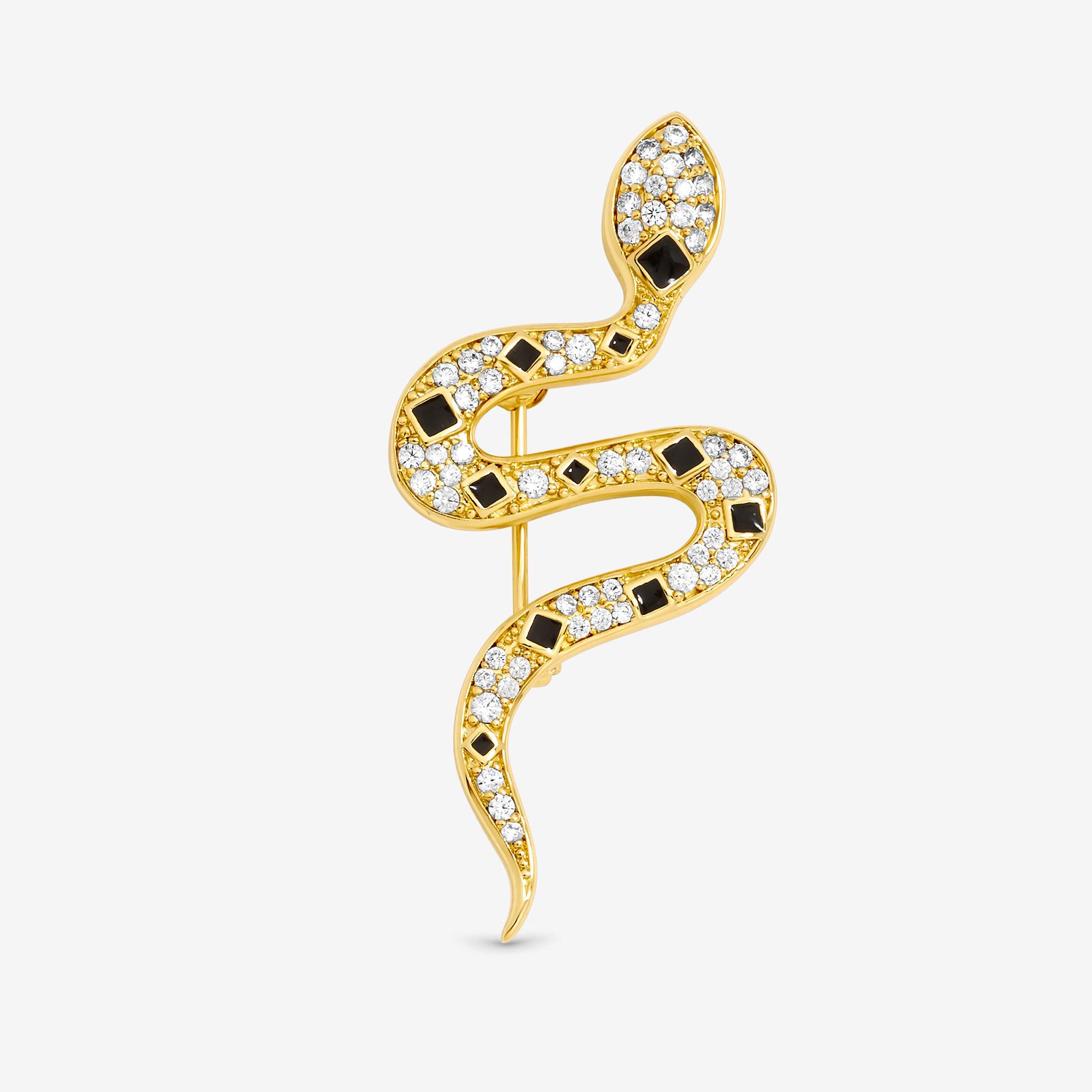 Gold - Jon Richard - Gold Plated Crystal & Jet Snake Brooch - Gift Box - 2