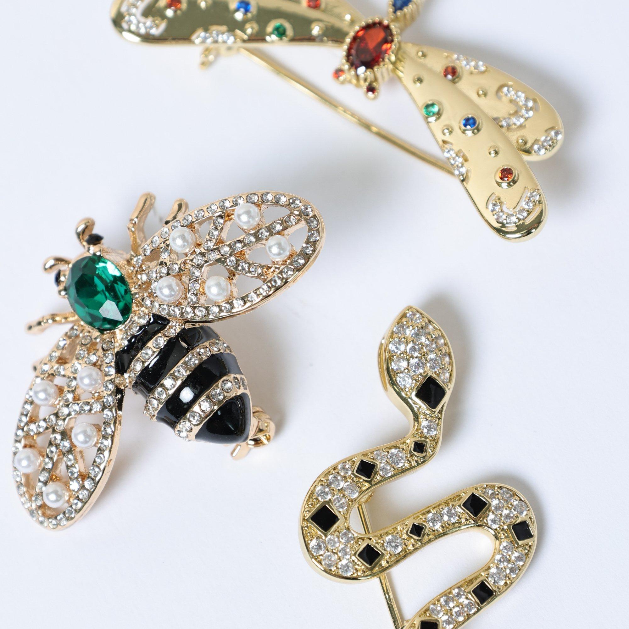 Gold - Jon Richard - Gold Plated Crystal & Jet Snake Brooch - Gift Box - 3