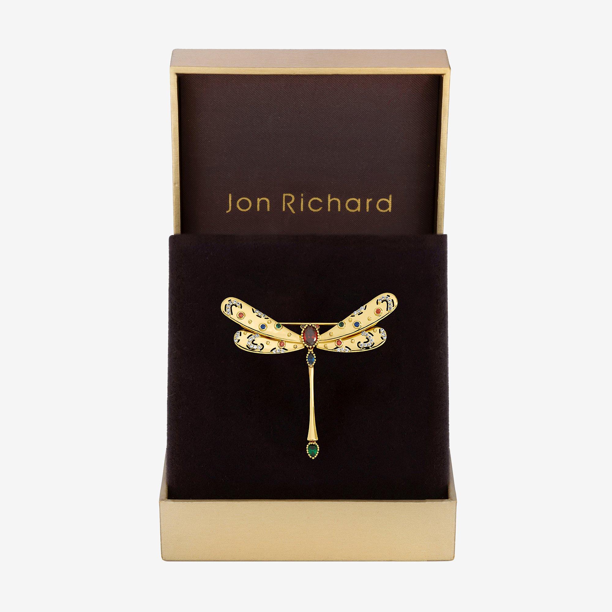 Jon Richard Gold Plated Crystal Dragonfly Brooch - Gift Box