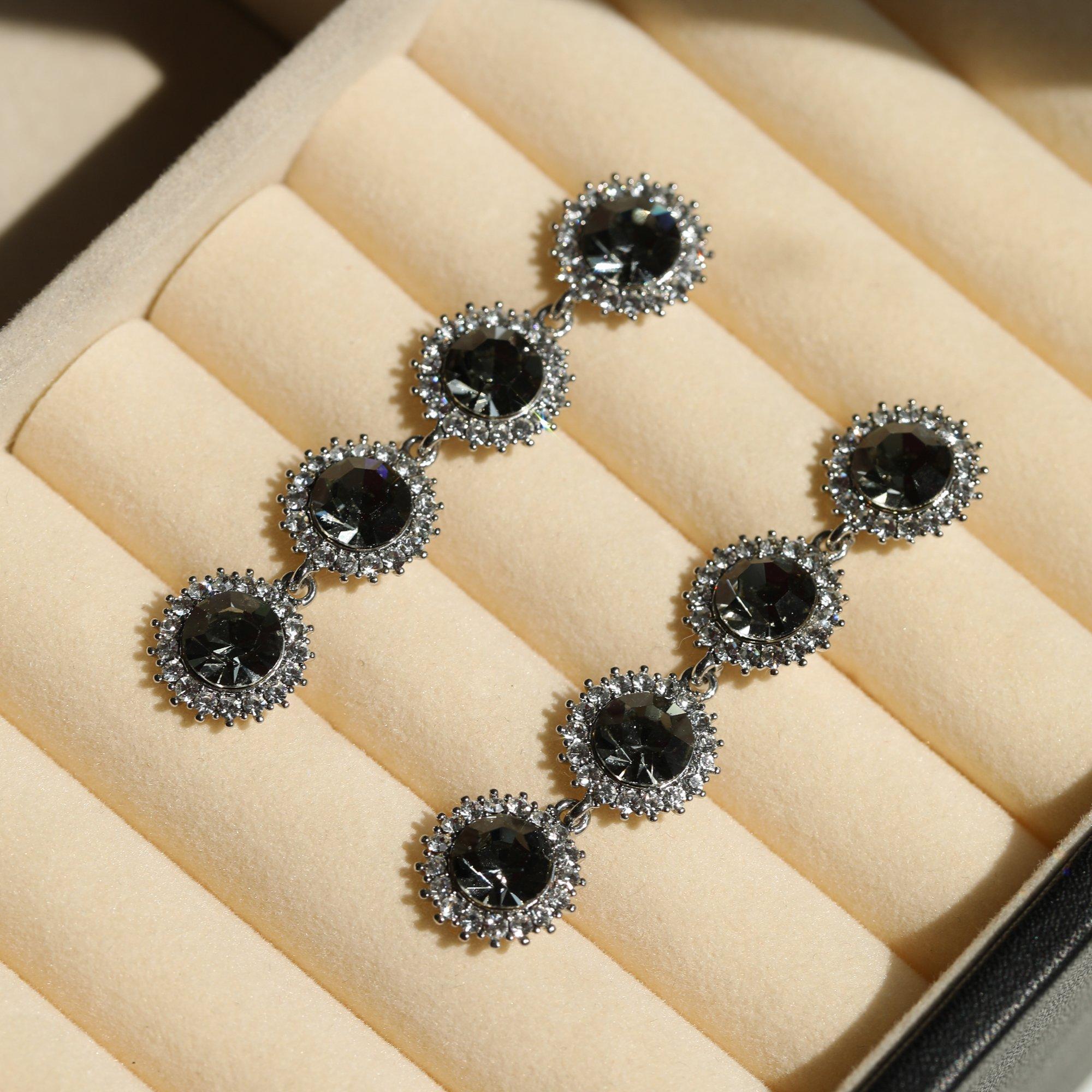 Silver - Jon Richard - Black Diamond Statement Drop Earrings - 2