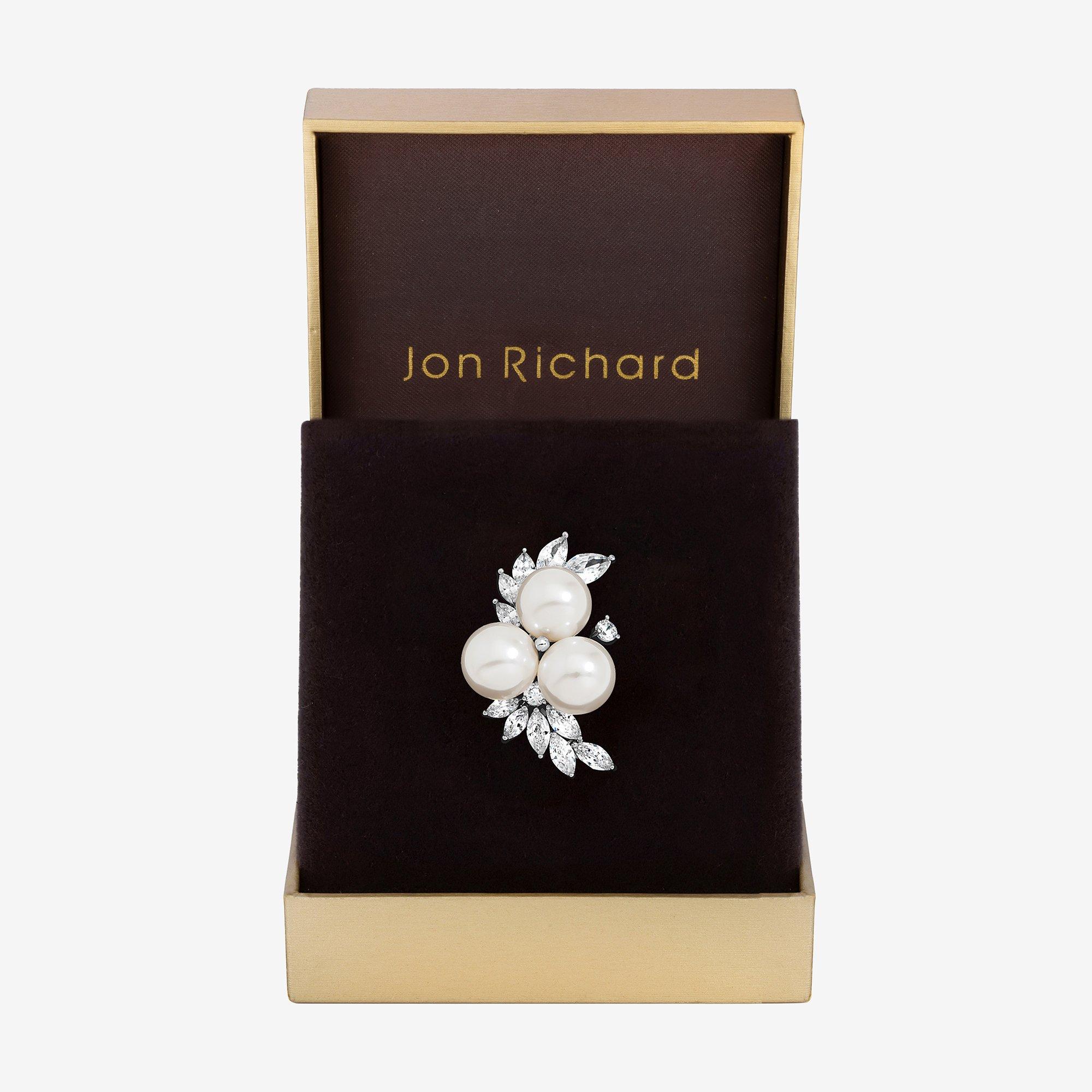 Jon Richard Silver Plated Pearl Cluster Brooch - Gift Box