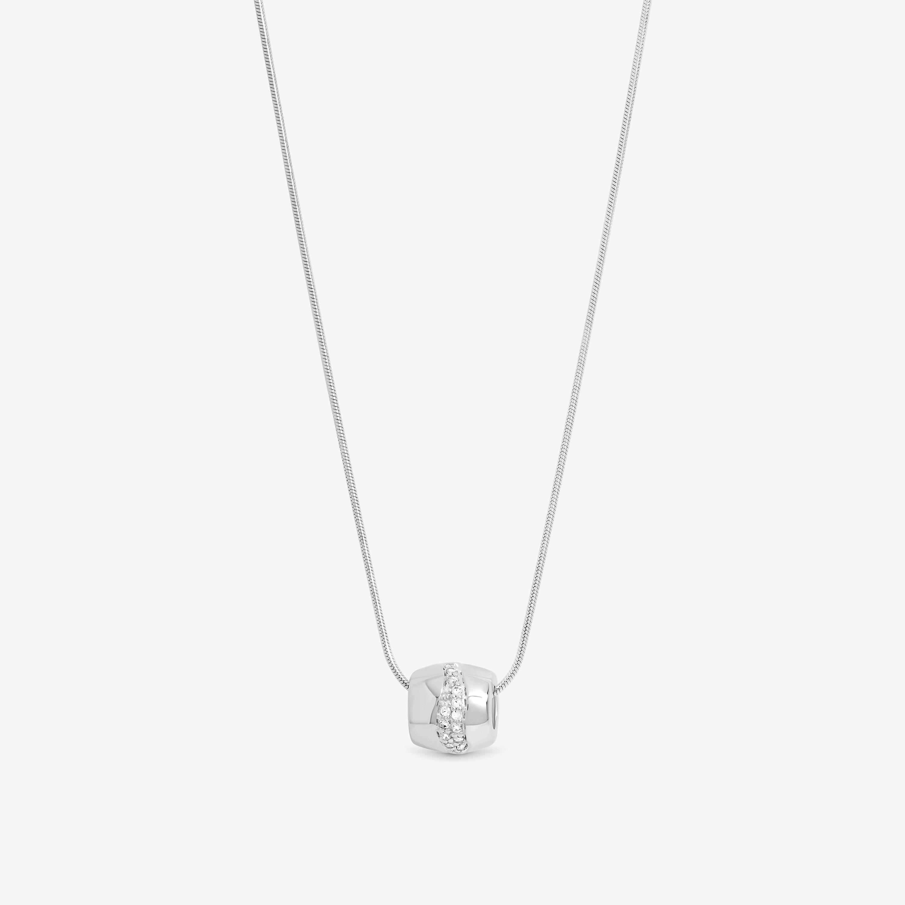 Simply Women's Sterling 925 Polished & Pave Charm Pendant Silver