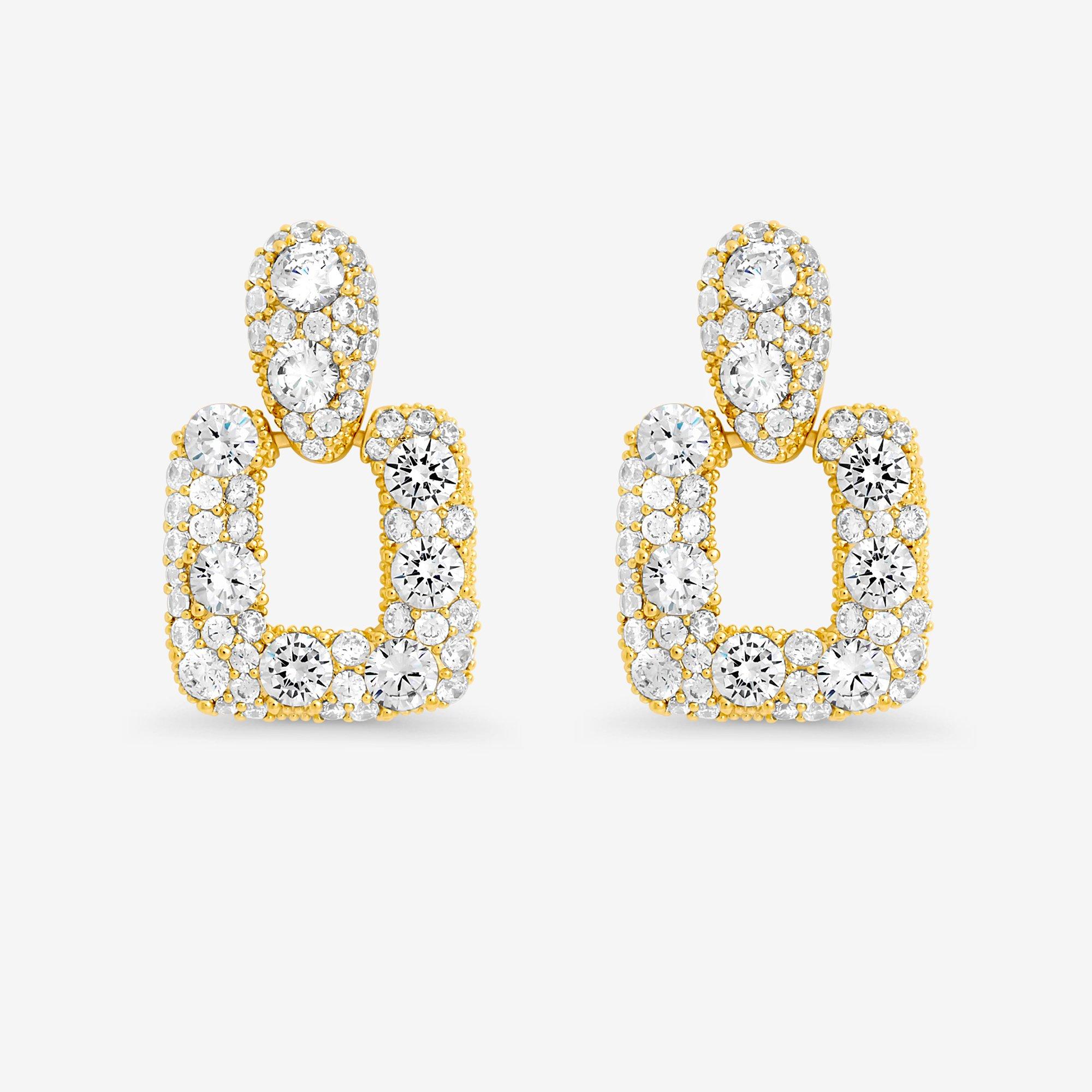 Gold - Jon Richard - Gold Plated & Pave Door Knocker Drop Earrings - 1