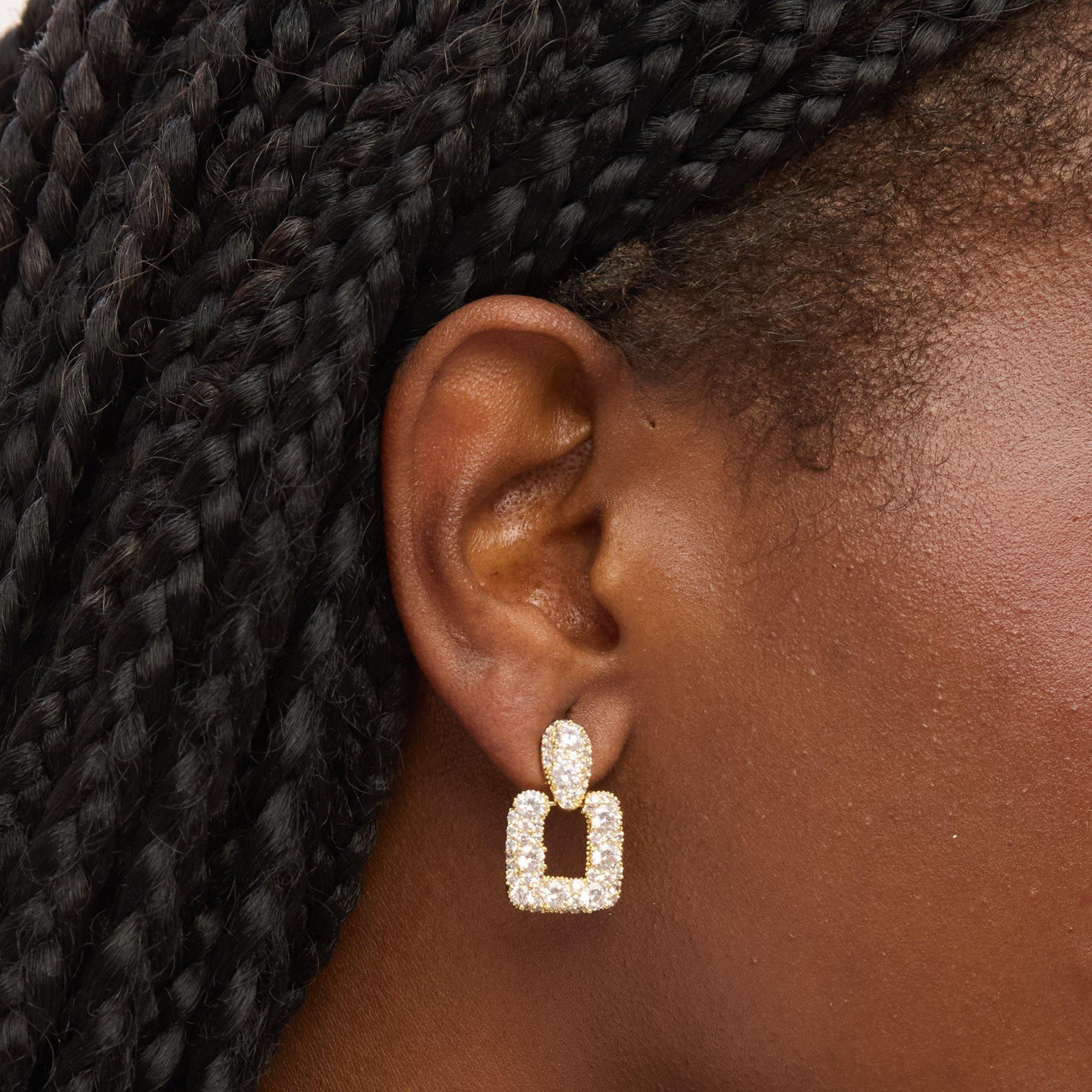 Gold - Jon Richard - Gold Plated & Pave Door Knocker Drop Earrings - 2