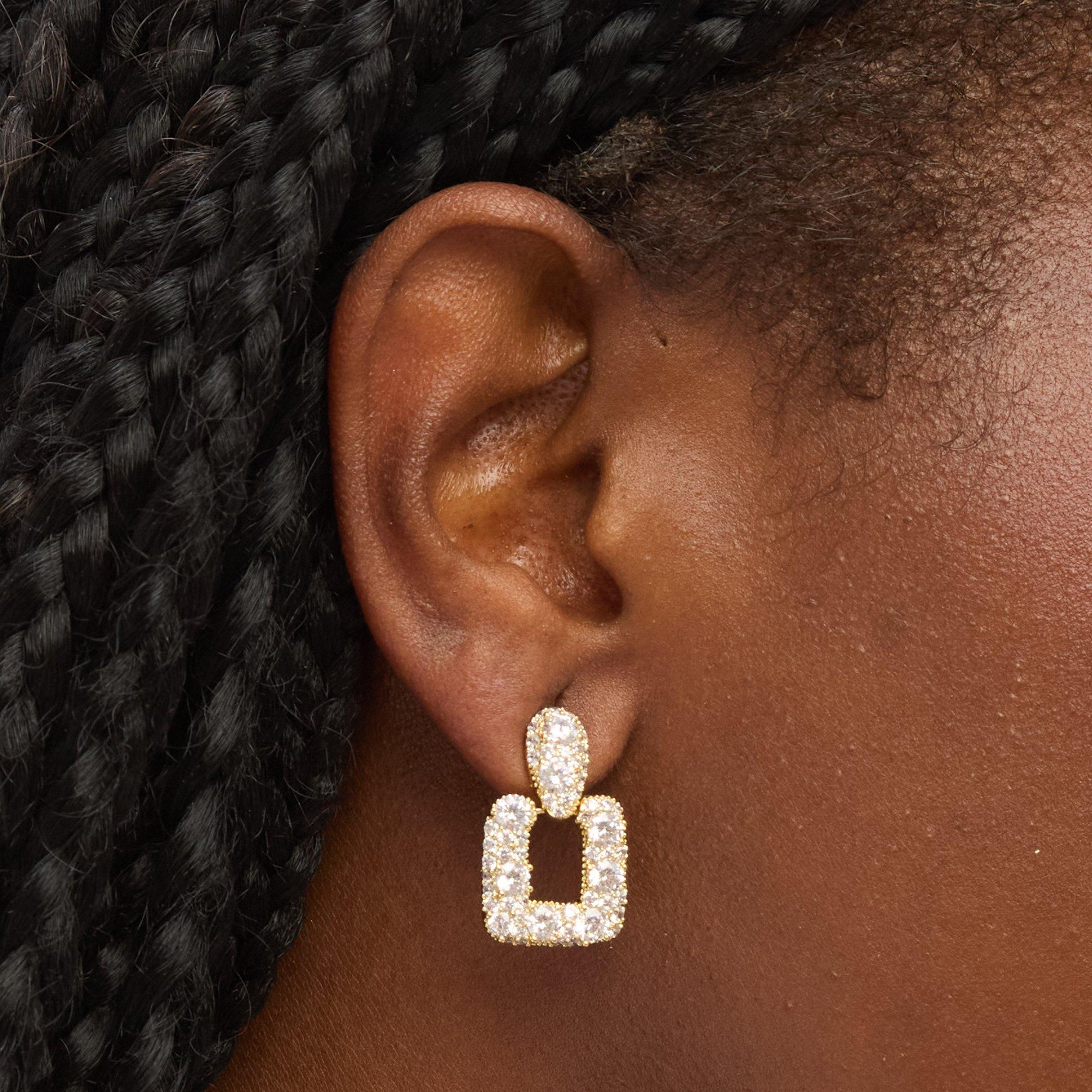 Gold - Jon Richard - Gold Plated & Pave Door Knocker Drop Earrings - 3