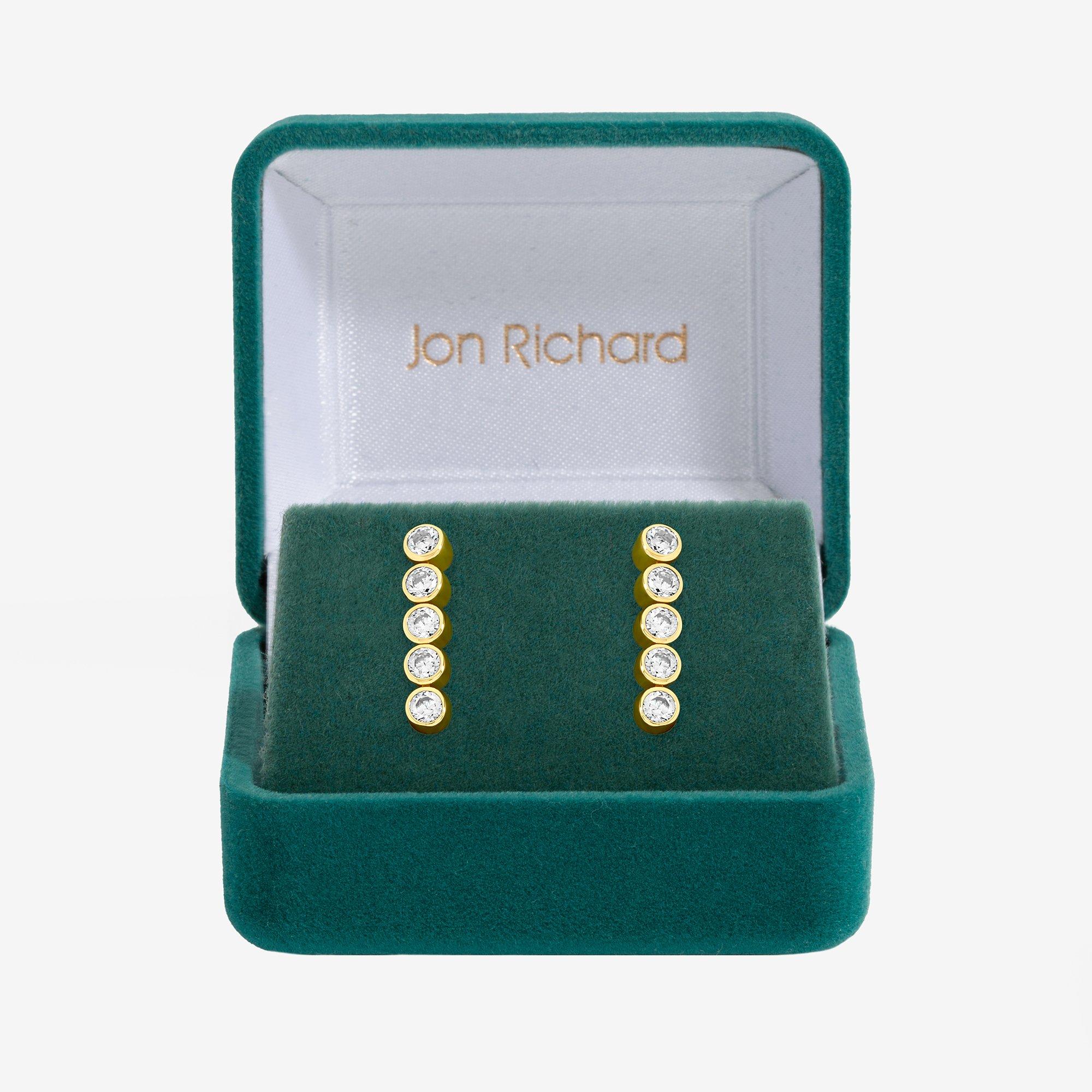 Gold - Jon Richard - 14K Gold Plated CZ Tennis Earrings - Gift Box - 1