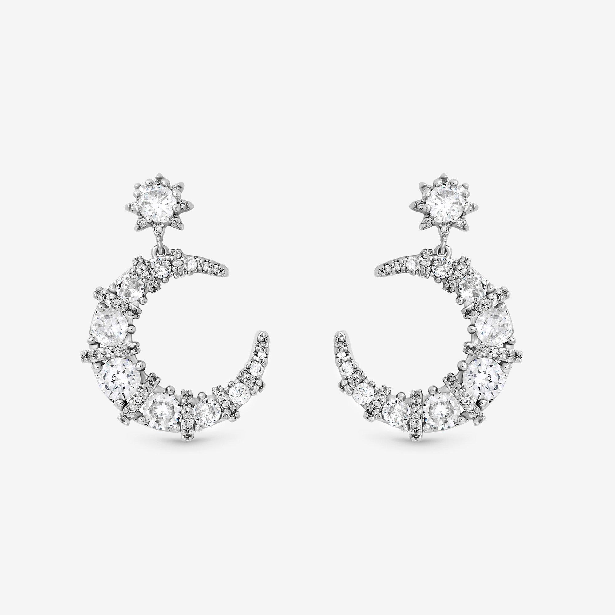 Jon Richard Rhodium Plated & CZ Celestial Drop Earrings