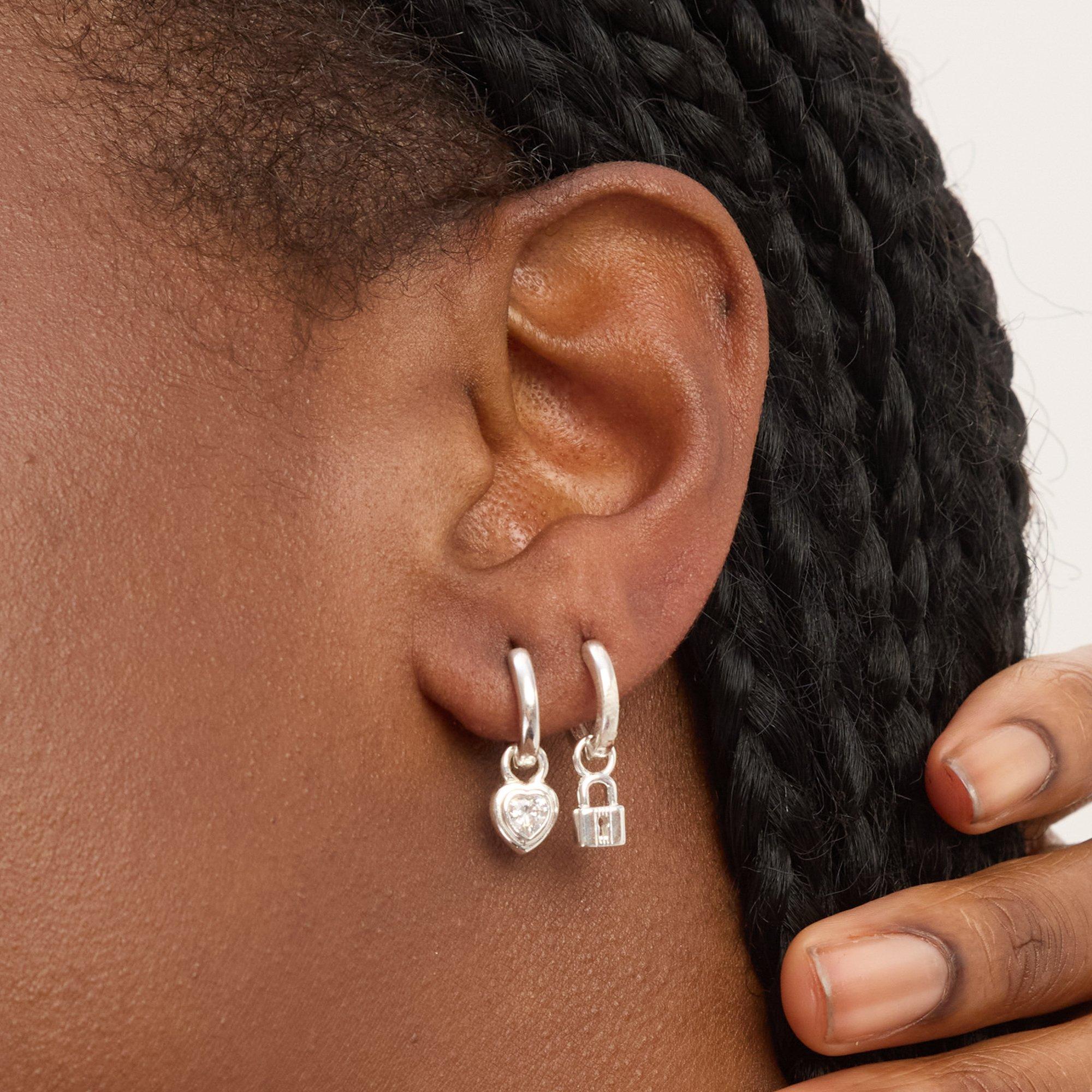 Silver - Simply Silver - Sterling Silver 925 Padlock Charm Hoops - 2