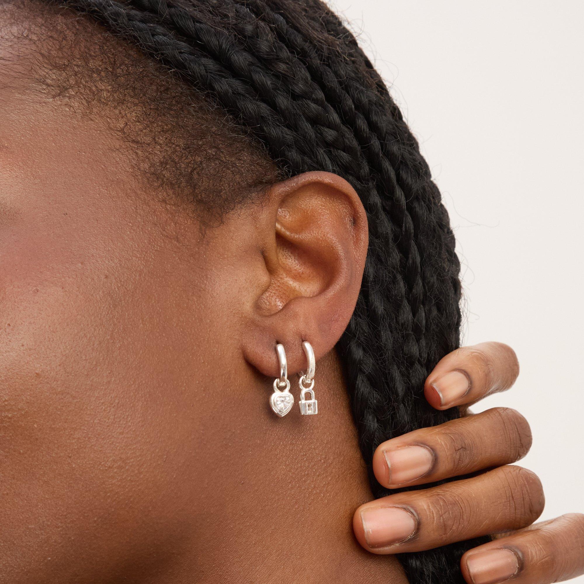 Silver - Simply Silver - Sterling Silver 925 Padlock Charm Hoops - 3