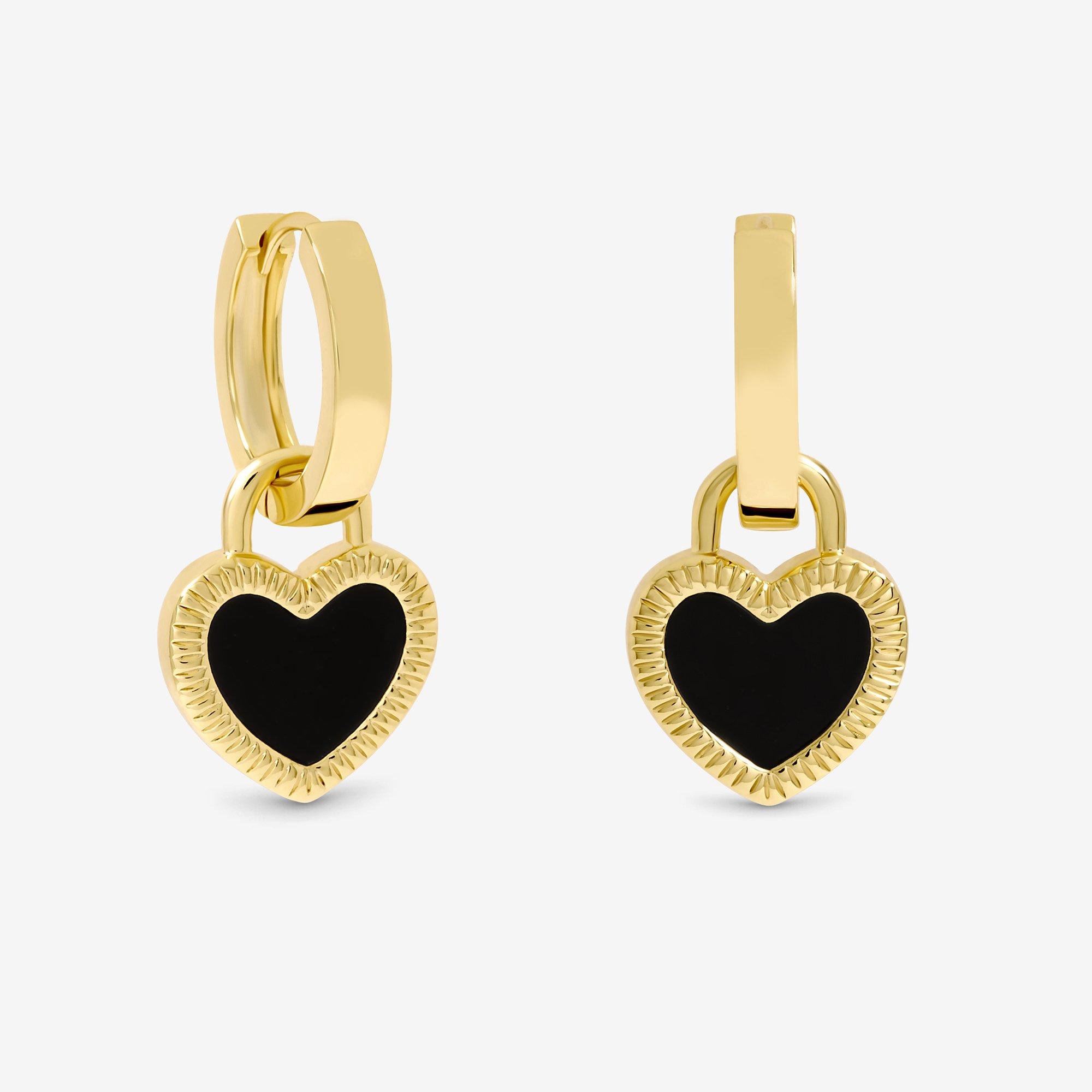Jon Richard Gold Plated & Jet Enamel Heart Hoop Earrings
