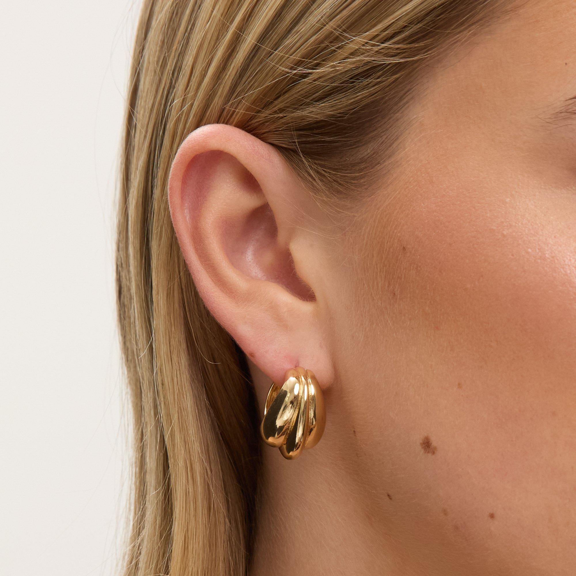 Gold - Jon Richard - Gold Plated Domed Hoops - 2