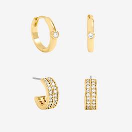 Jon Richard 14K Gold Plated Polished & Pave Hoops - Pack of 2