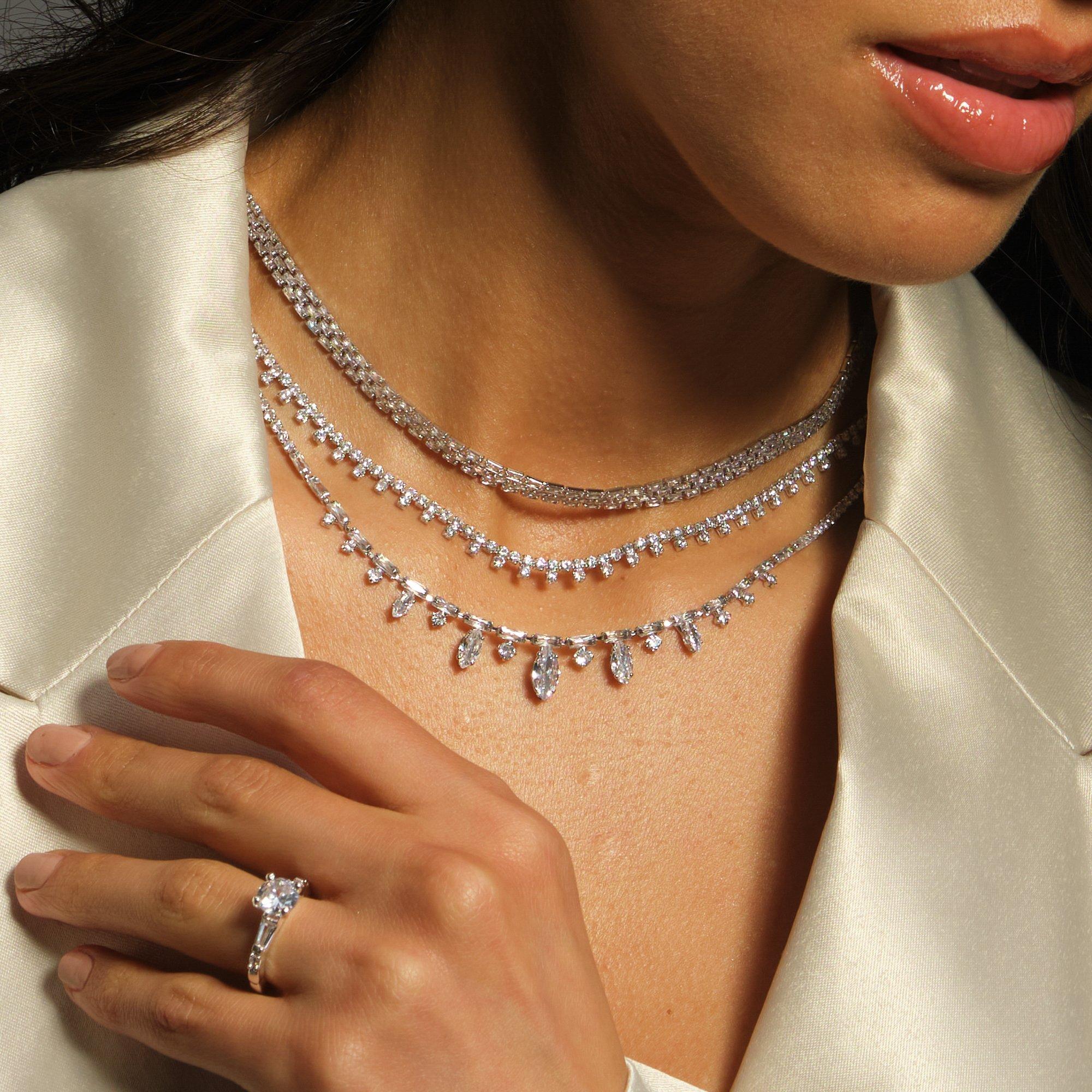 Silver - Jon Richard - Rhodium Plated CZ Fine Drop Necklace - 2