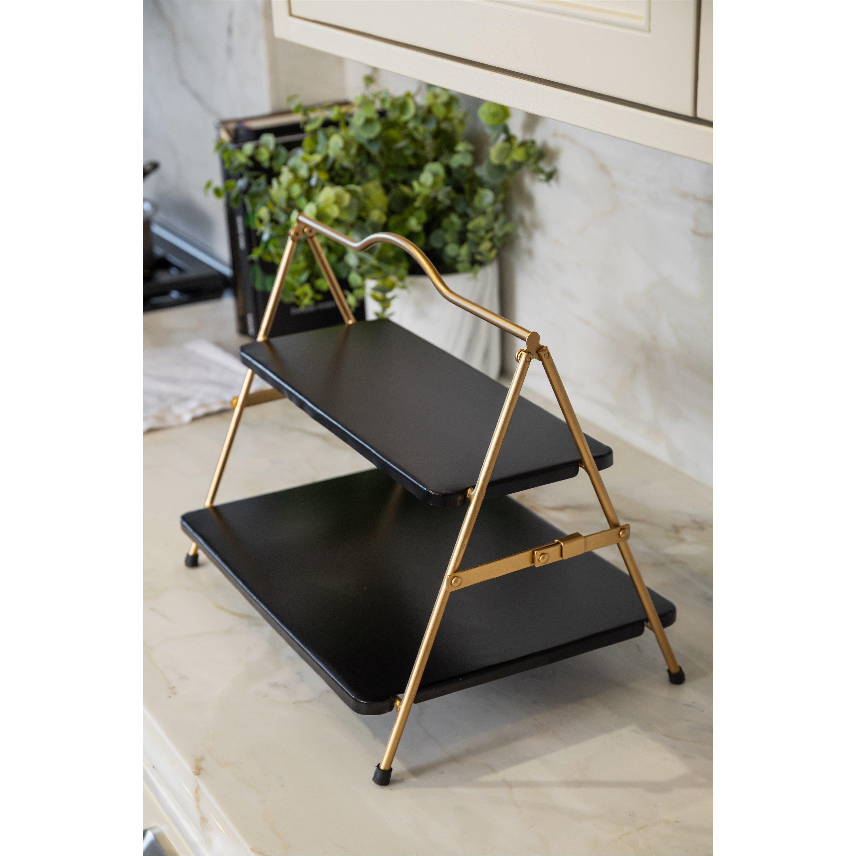 Black - Artesa - Artesa 2 Tier Gold and Black Metal Serving Stand - 2