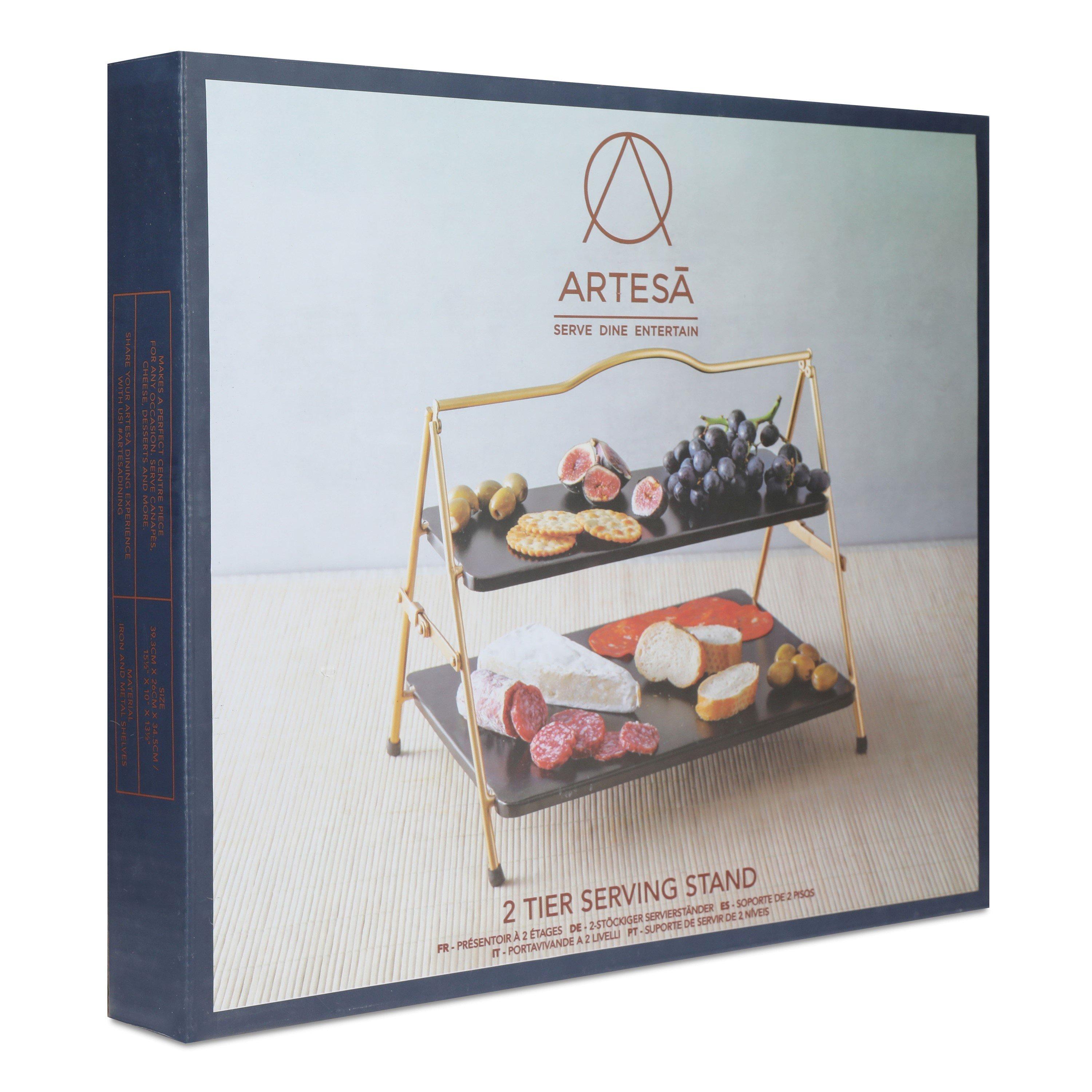 Black - Artesa - Artesa 2 Tier Gold and Black Metal Serving Stand - 3