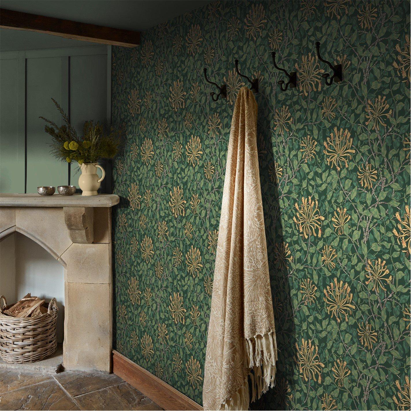 William Morris At Home  Honeysuckle Wallpaper Verde