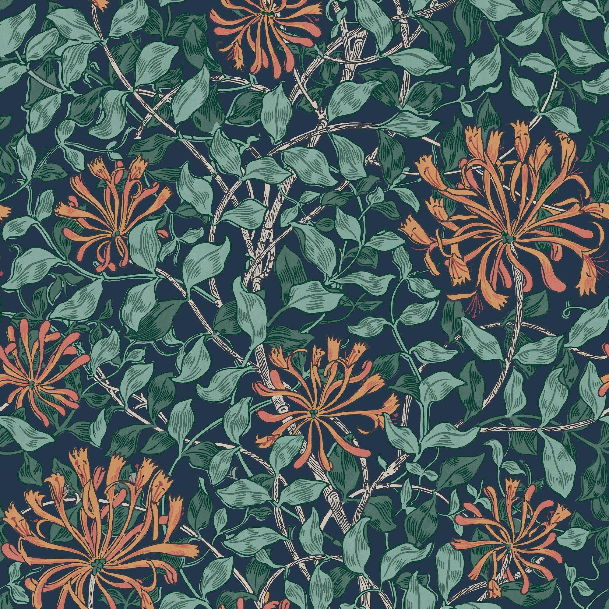Tidewater Blue - William Morris at Home - Honeysuckle Tidewater Blue - 2