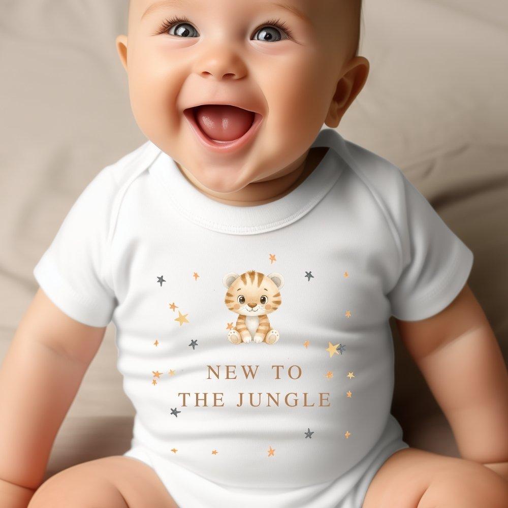 White - Aye Do Gifts - New to the Jungle Tiger Baby Vest 3588-BBYvest - 1