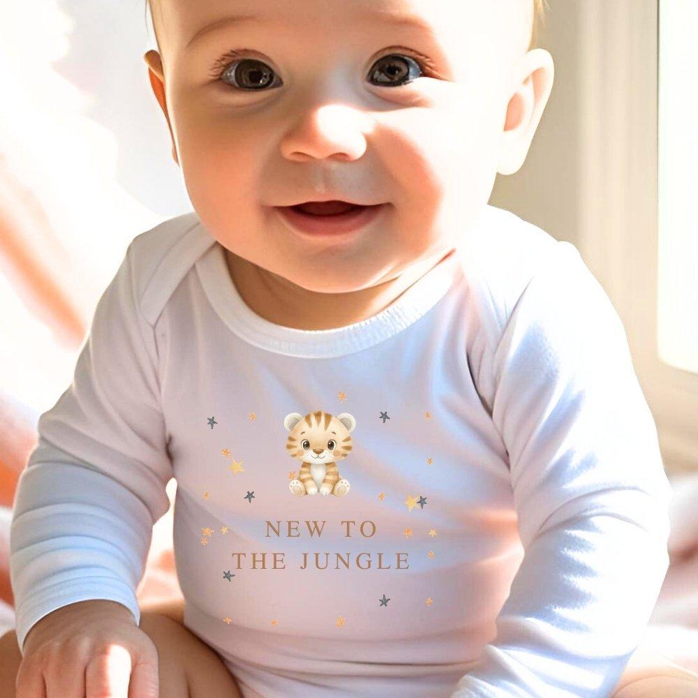 White - Aye Do Gifts - New to the Jungle Tiger Baby Grow 3588-BBYgrow - 1