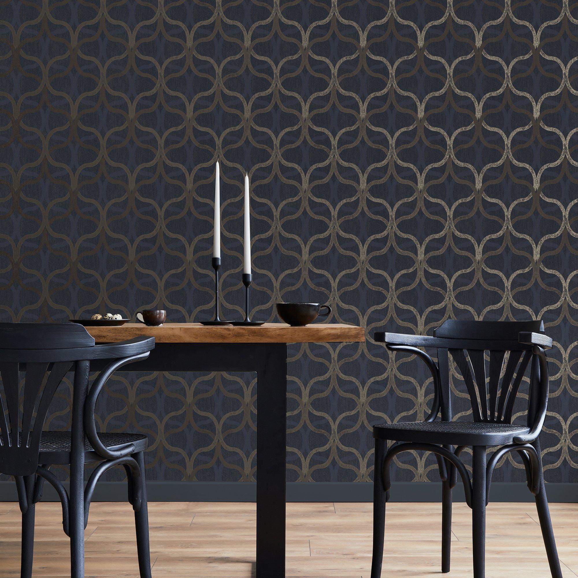 Navy - Boutique - Boutique Refine Geometric Navy & Gold Wallpaper - 1