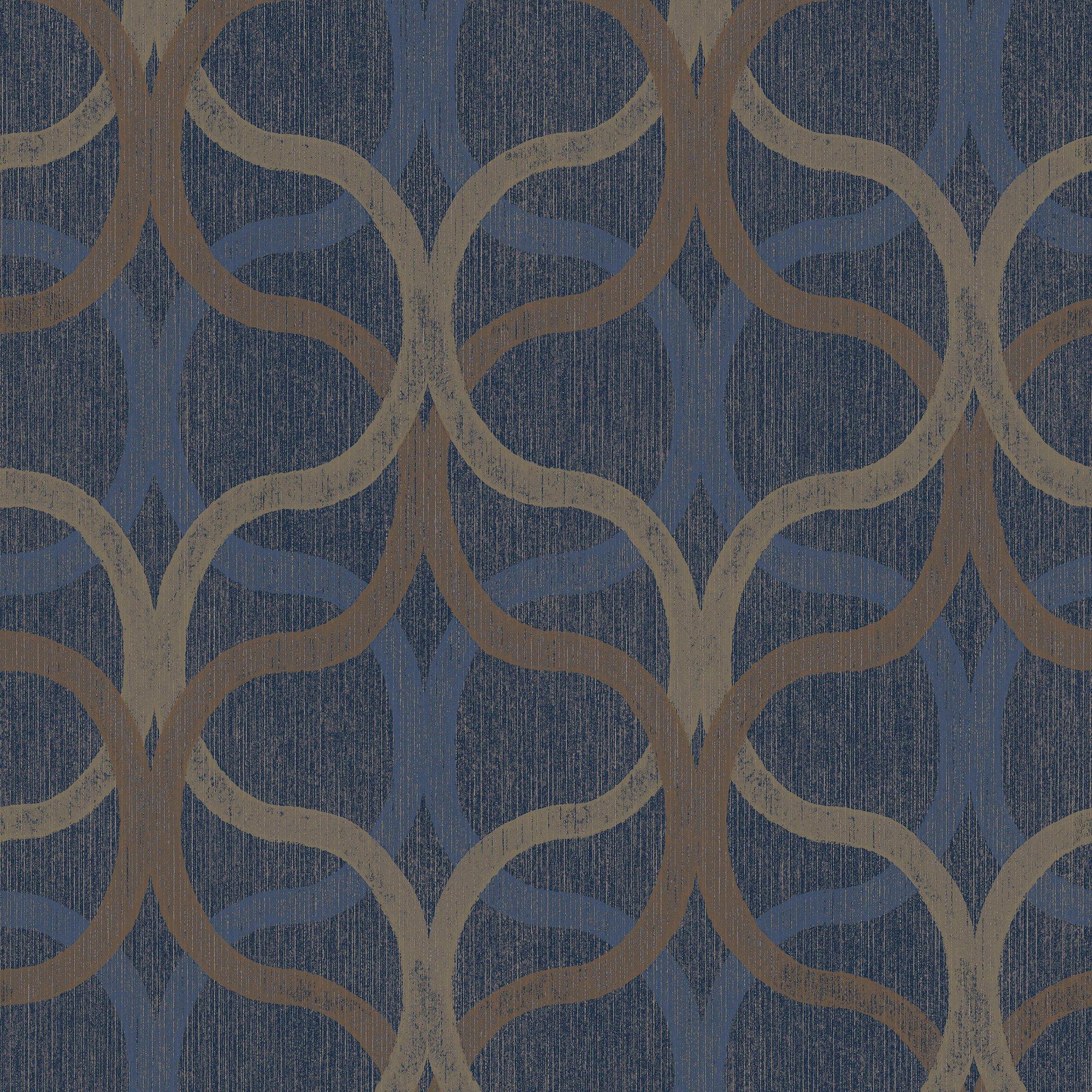 Navy - Boutique - Boutique Refine Geometric Navy & Gold Wallpaper - 2