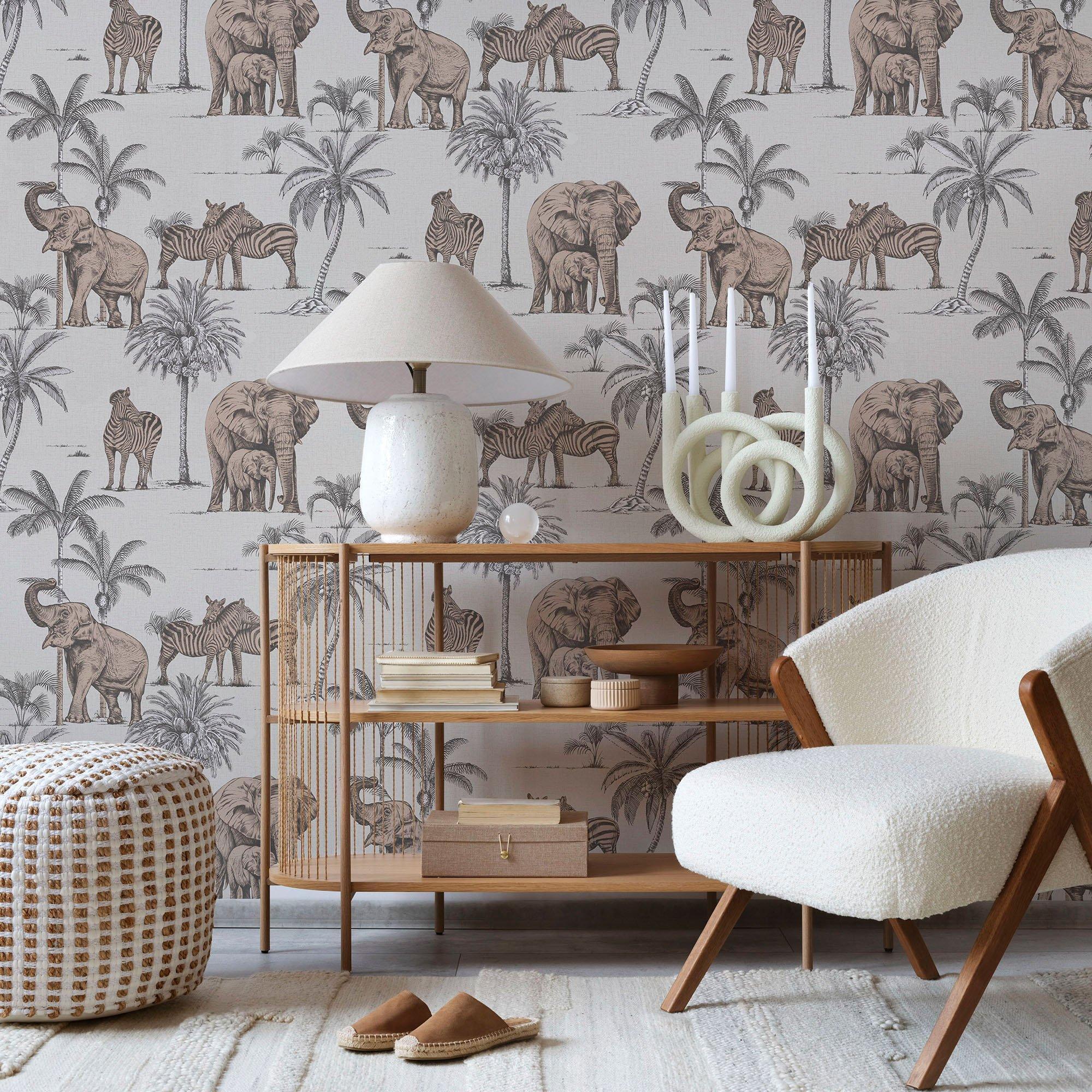 Pink - Fresco - Fresco Kenya Safari Rose Gold Animal Wallpaper - 1