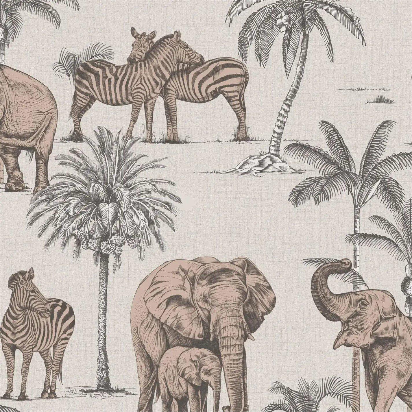 Fresco  Kenya Safari Rose Gold Animal Wallpaper - Pink