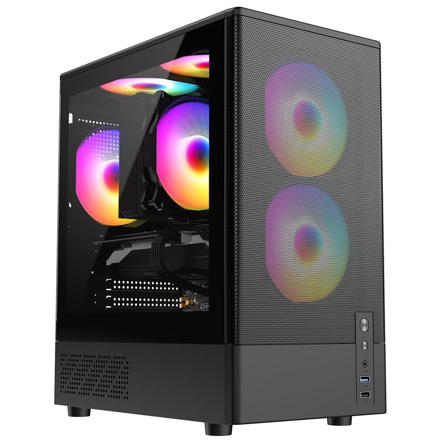Black - CiT - CIT F3 Black Micro-ATX Mesh PC Gaming Case - 1