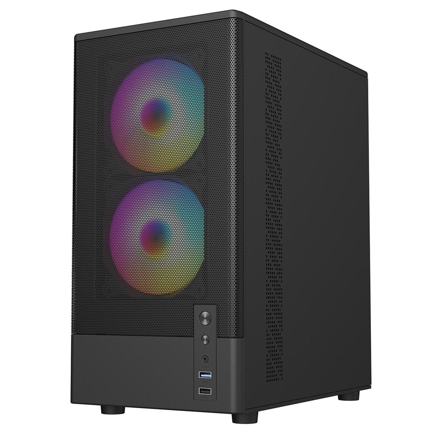 Black - CiT - F3 Black Micro-ATX Mesh PC Gaming Case - 4