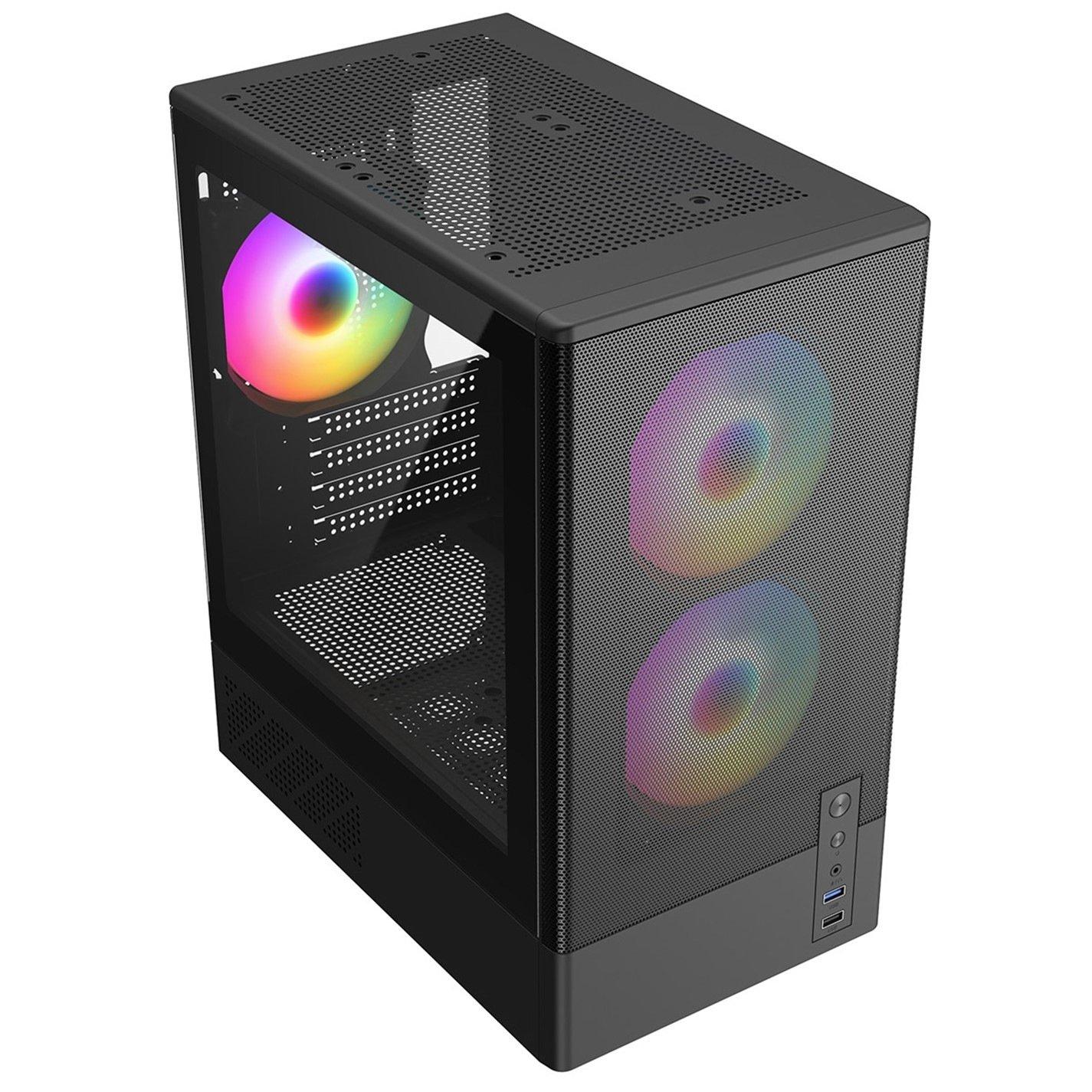 Black - CiT - F3 Black Micro-ATX Mesh PC Gaming Case - 5