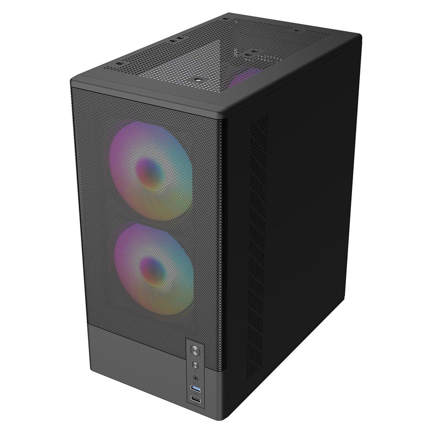 Black - CiT - F3 Black Micro-ATX Mesh PC Gaming Case - 6