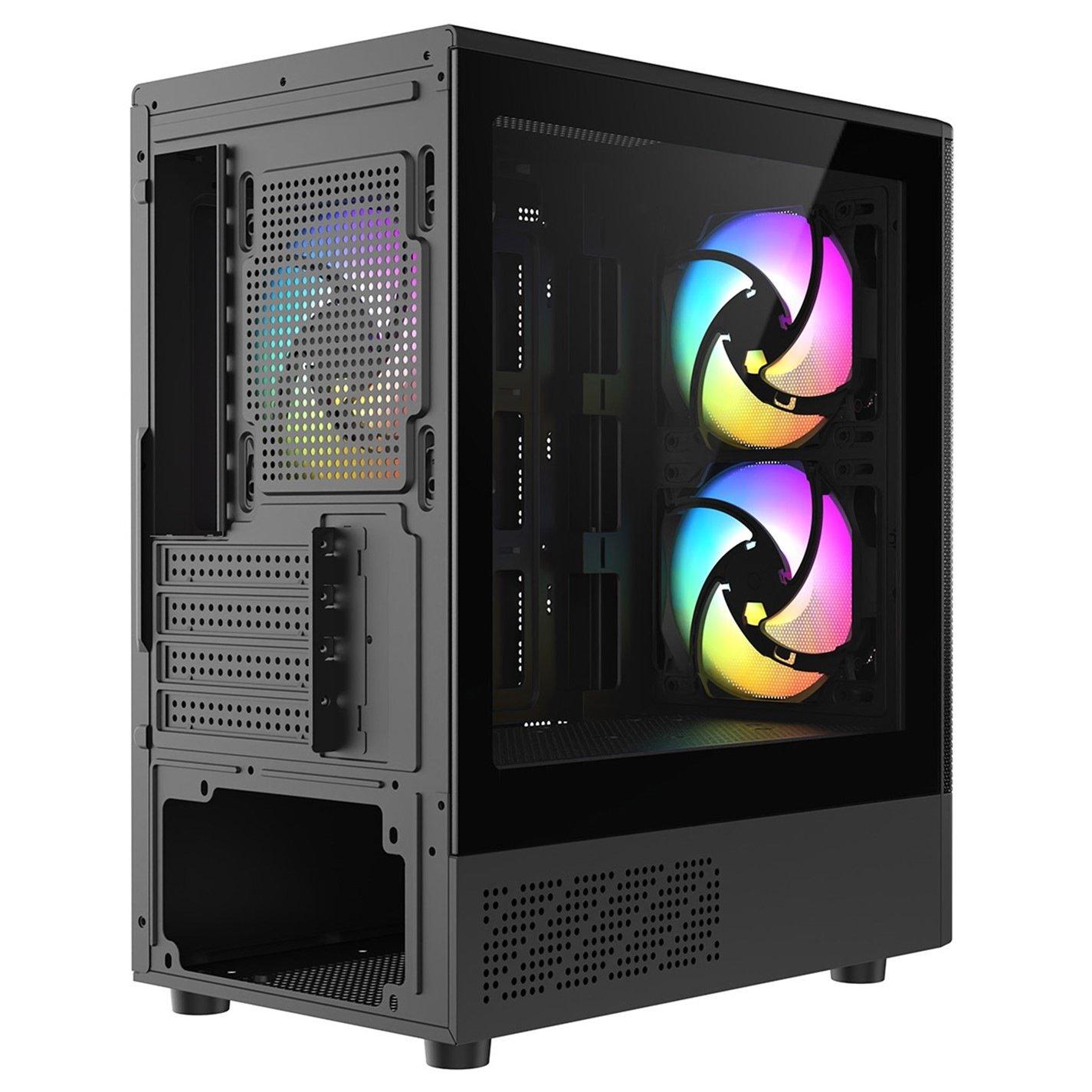 Black - CiT - F3 Black Micro-ATX Mesh PC Gaming Case - 7