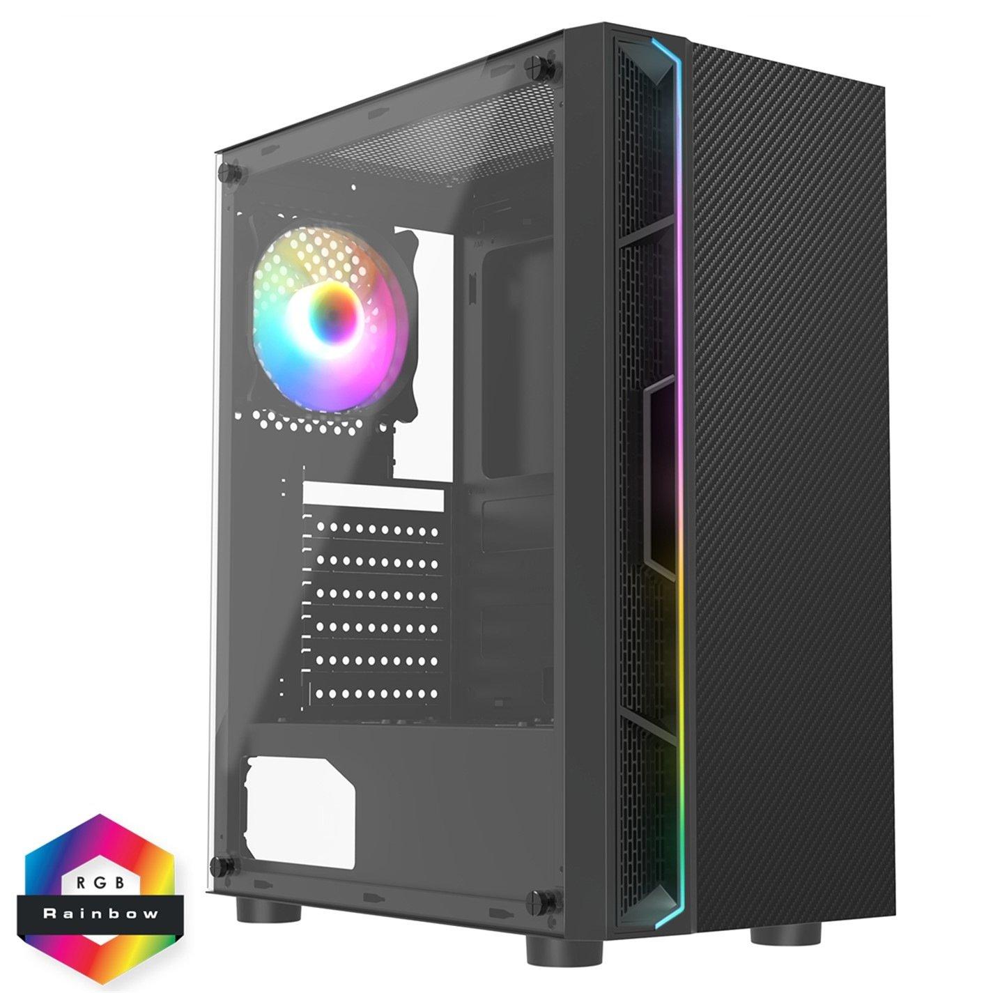 Black - CiT - Galaxy Mid Tower ATX Gaming PC Case with LED Strip + Fan - Black - 1