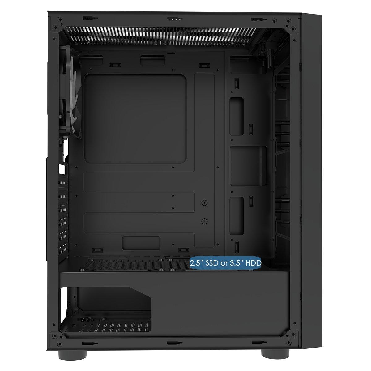 Black - CiT - Galaxy Mid Tower ATX Gaming PC Case with LED Strip + Fan - Black - 11