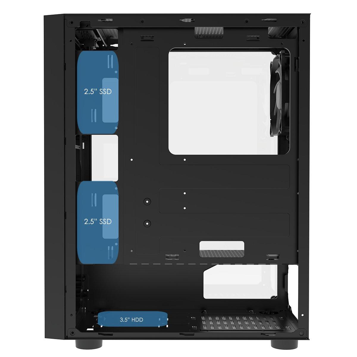 Black - CiT - Galaxy Mid Tower ATX Gaming PC Case with LED Strip + Fan - Black - 12