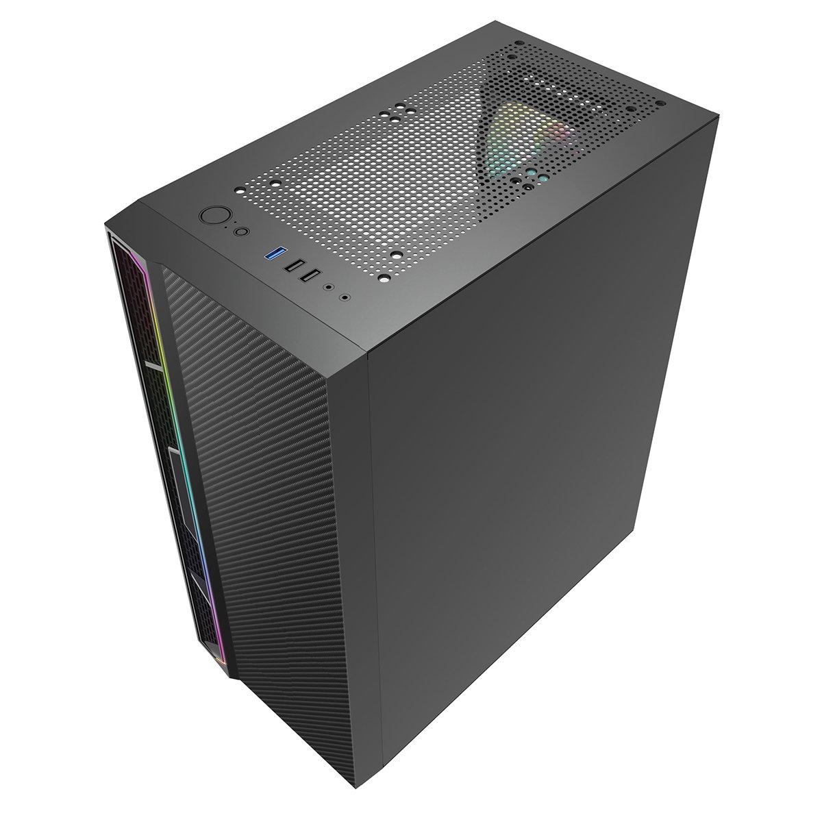 Black - CiT - Galaxy Mid Tower ATX Gaming PC Case with LED Strip + Fan - Black - 5